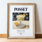 Posset – English Dessert Dish, Bistro Illustration, in wooden frame leaning on the floor
