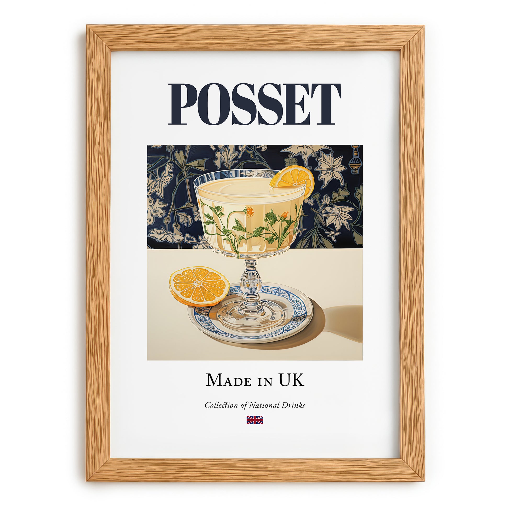 Posset – English Dessert Dish, Bistro Illustration, set in oak frame