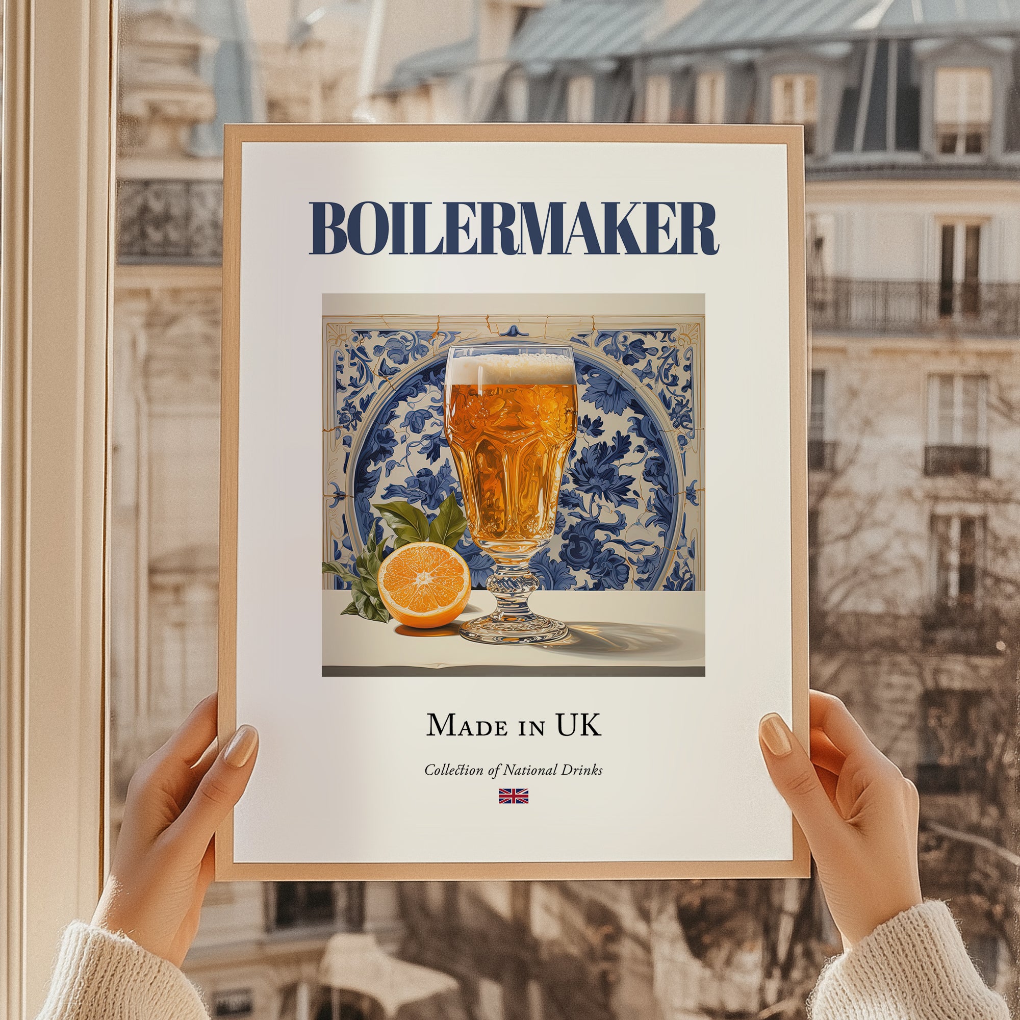 Boilermaker – English Cocktail Drink, Beach Bar Print, styled in a charming Paris street view