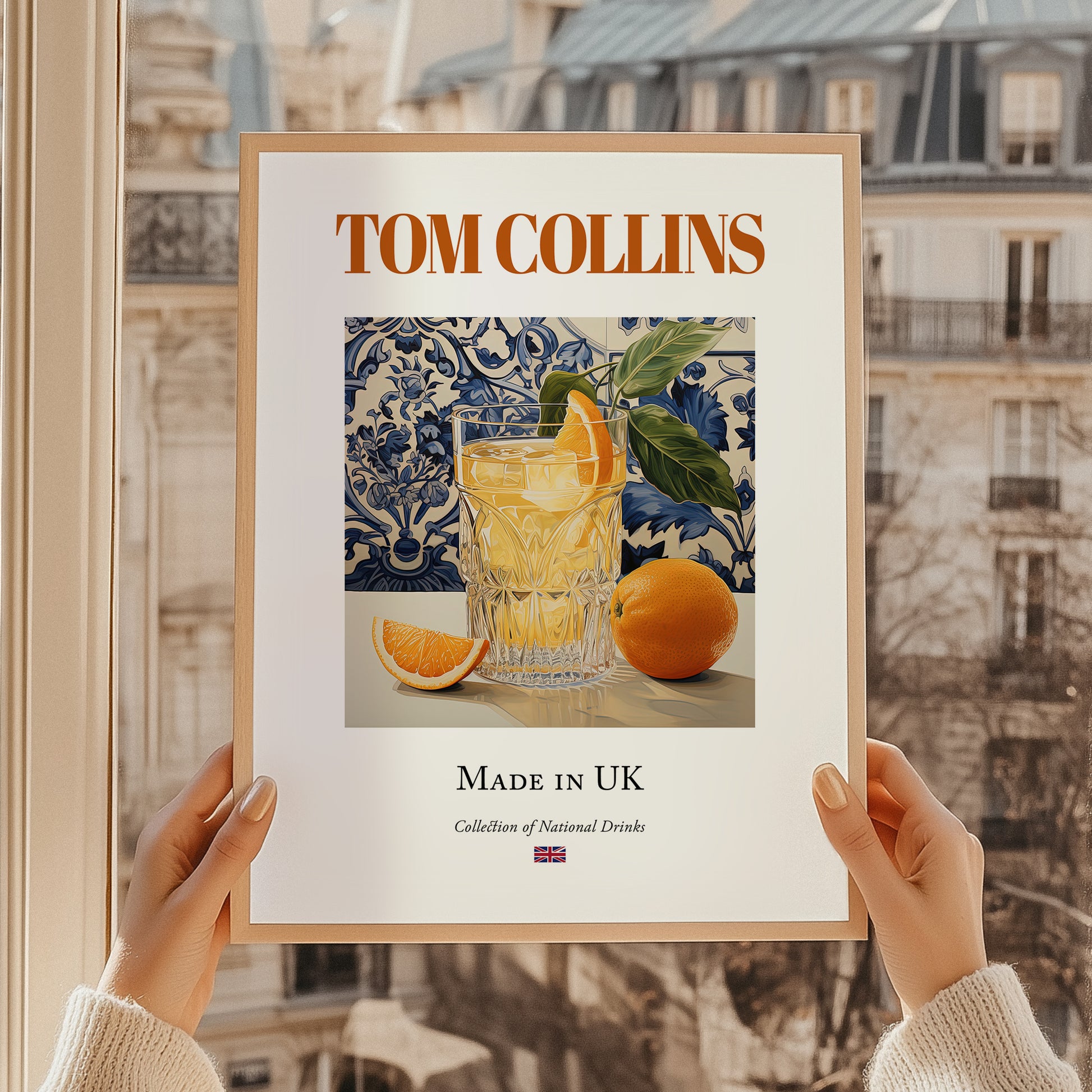 Tom Collins – English Cocktail Drink, Cocktail Lounge Still Life, styled in a charming Paris street view