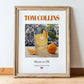 Tom Collins – English Cocktail Drink, Cocktail Lounge Still Life, in wooden frame leaning on the floor