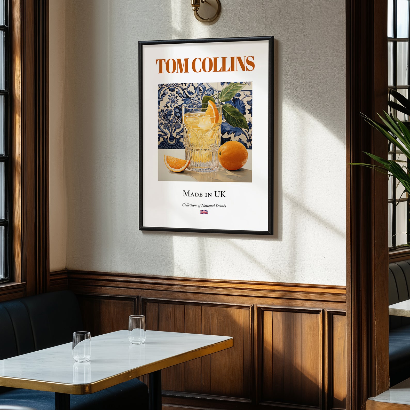 Tom Collins – English Cocktail Drink, Cocktail Lounge Still Life, clean layout with no caption