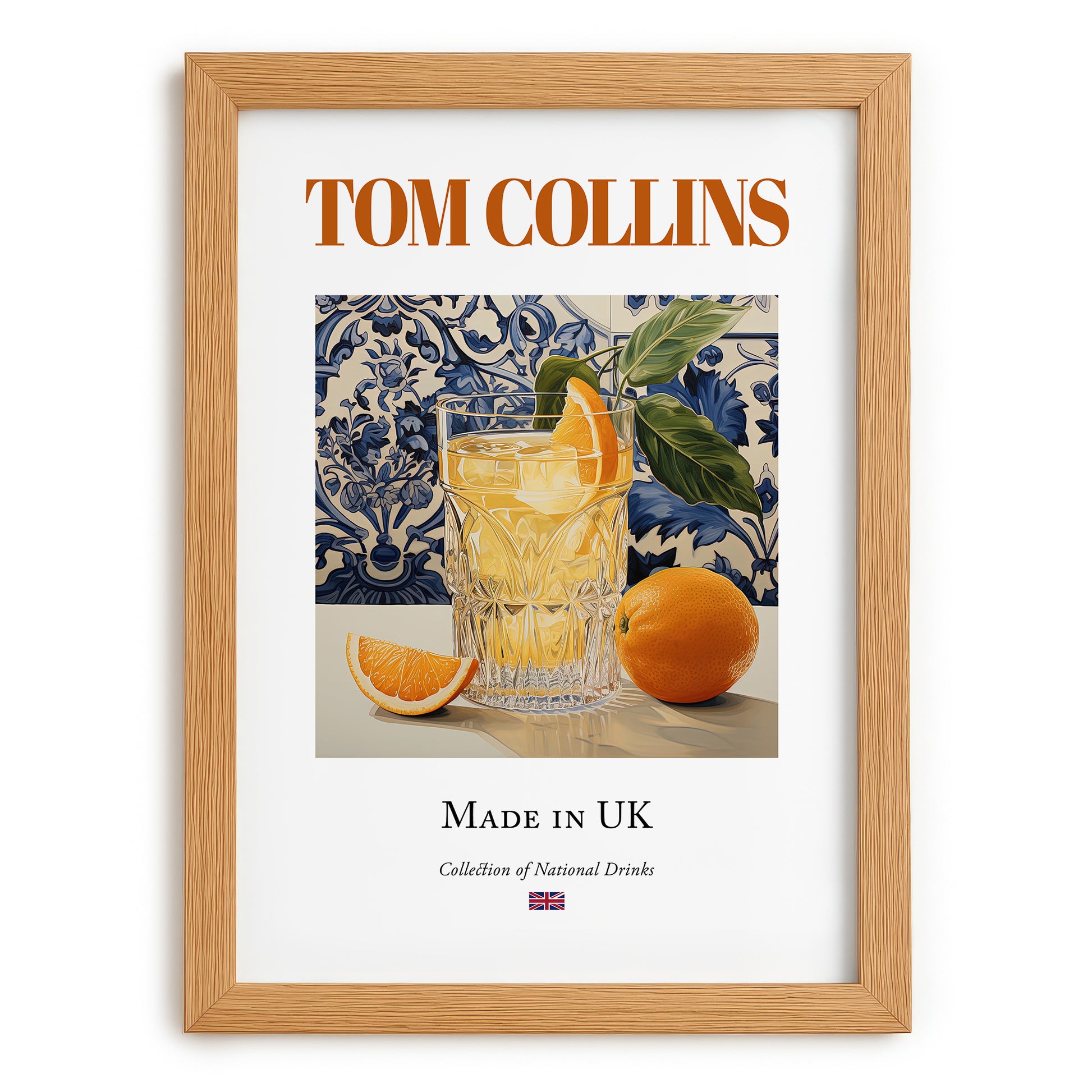 Tom Collins – English Cocktail Drink, Cocktail Lounge Still Life, set in oak frame