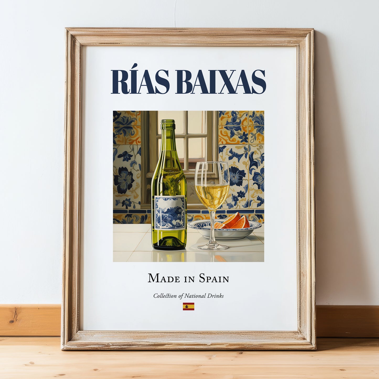 Rías Baixas – Spanish White Wine, Tasting Room Wall Decor, in wooden frame leaning on the floor