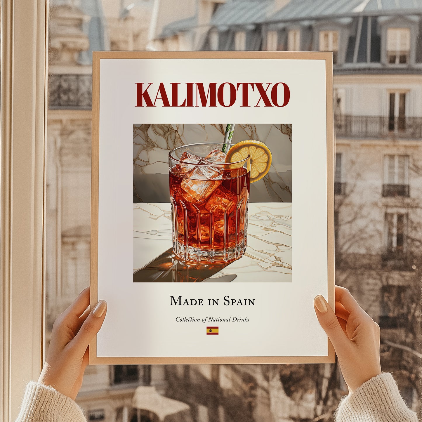 Kalimotxo – Spanish Cocktail Drink, Speakeasy Illustration, styled in a charming Paris street view