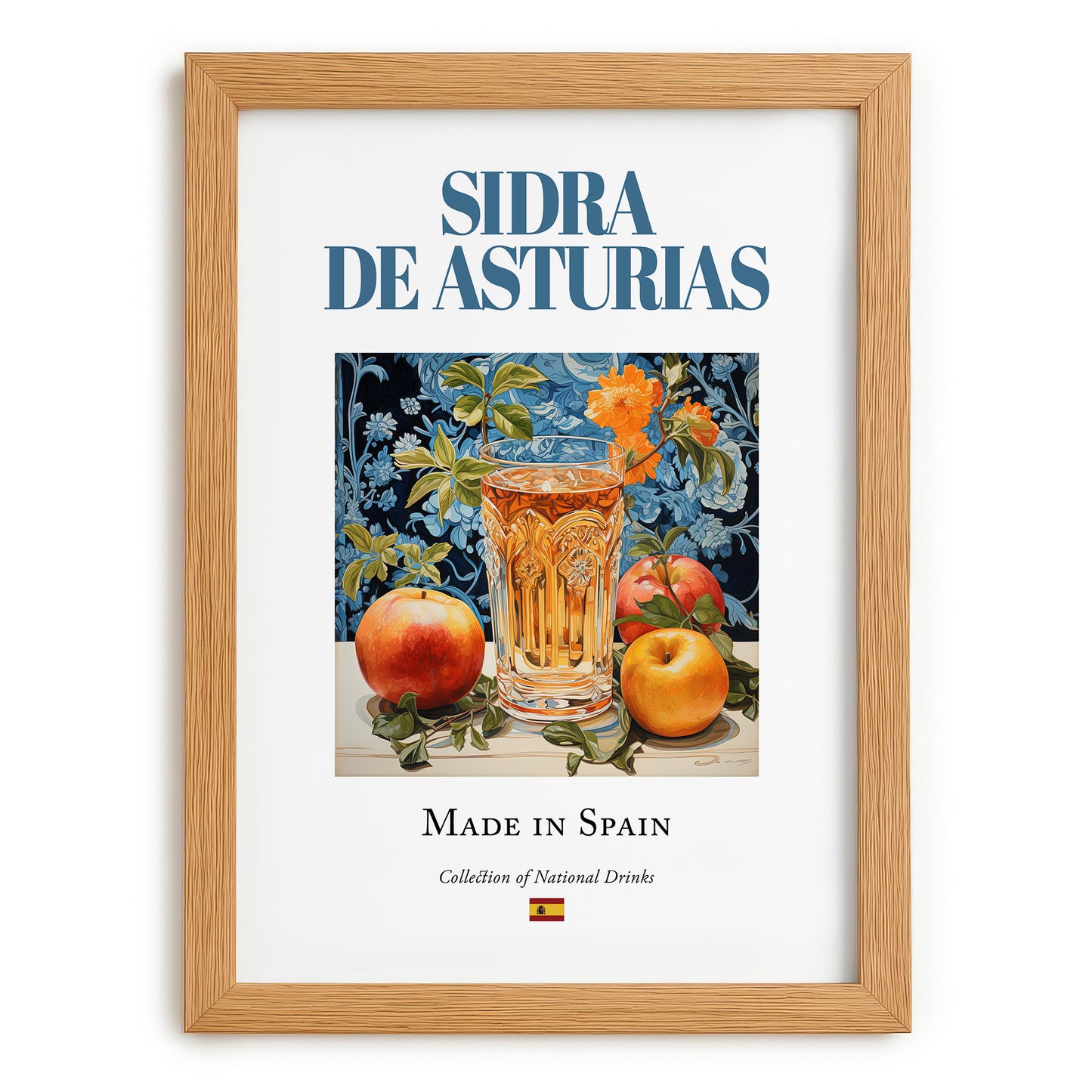 Sidra de Asturias – Spanish Cider Cider, Farmers’ Market Stall Print, set in oak frame