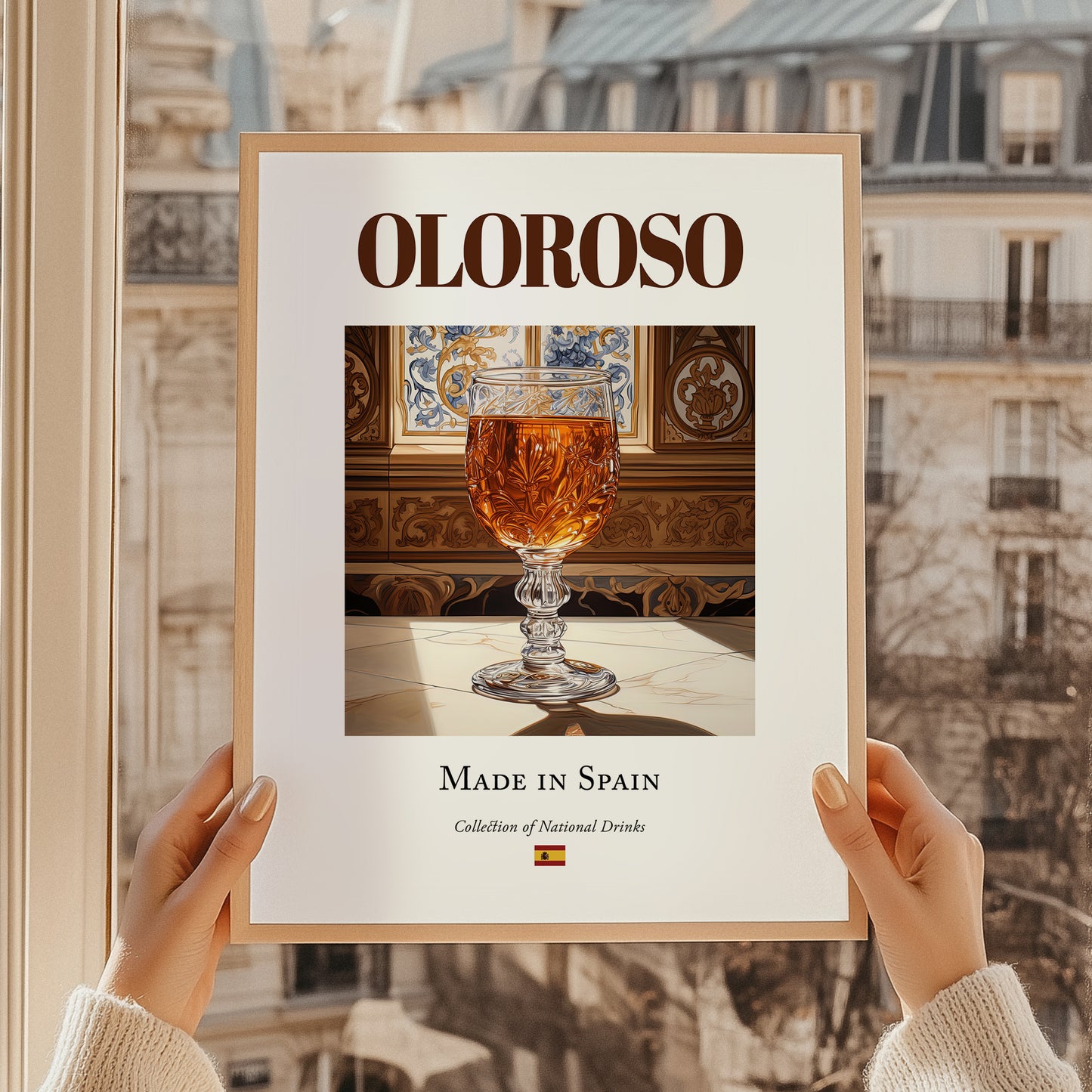 Oloroso – Spanish Dessert Wine, Vinoteca Art, styled in a charming Paris street view