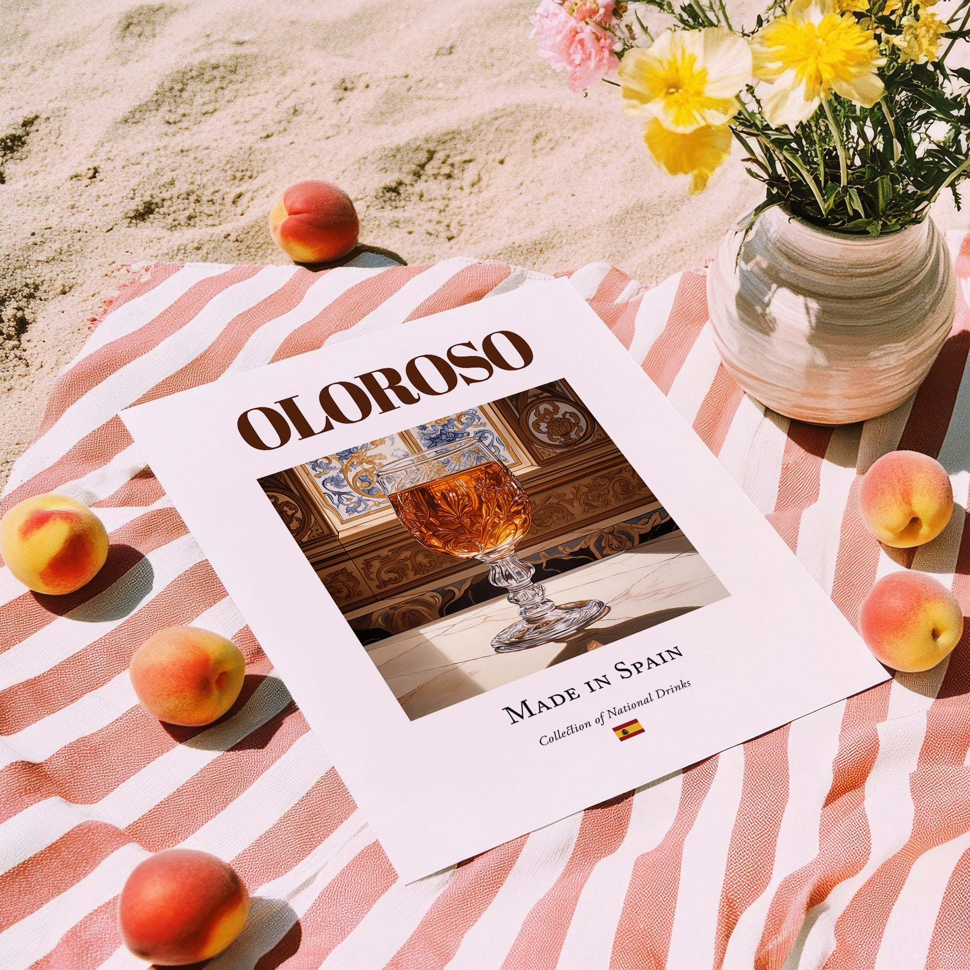 Oloroso – Spanish Dessert Wine, Vinoteca Art, unframed on coastal sand