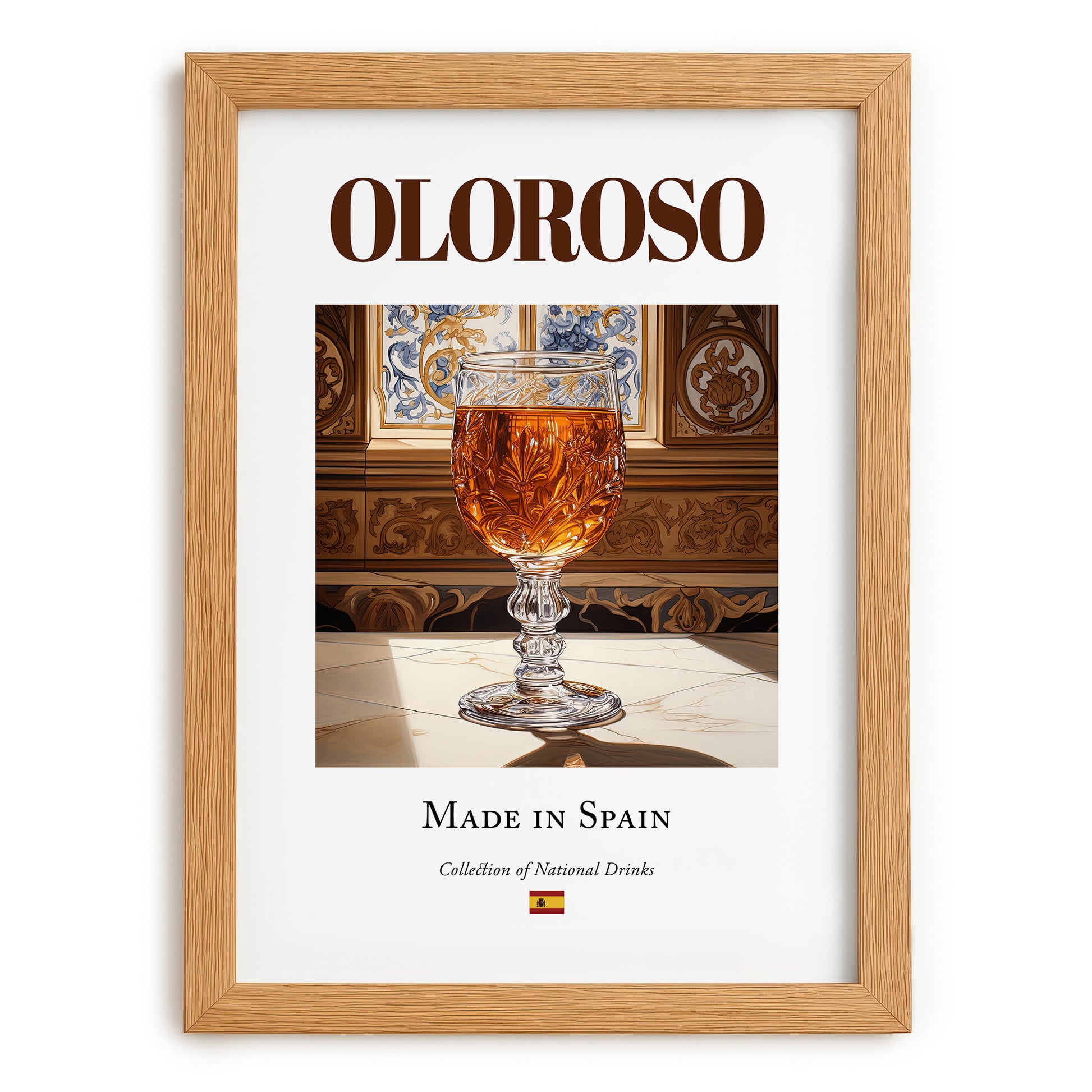 Oloroso – Spanish Dessert Wine, Vinoteca Art, set in oak frame