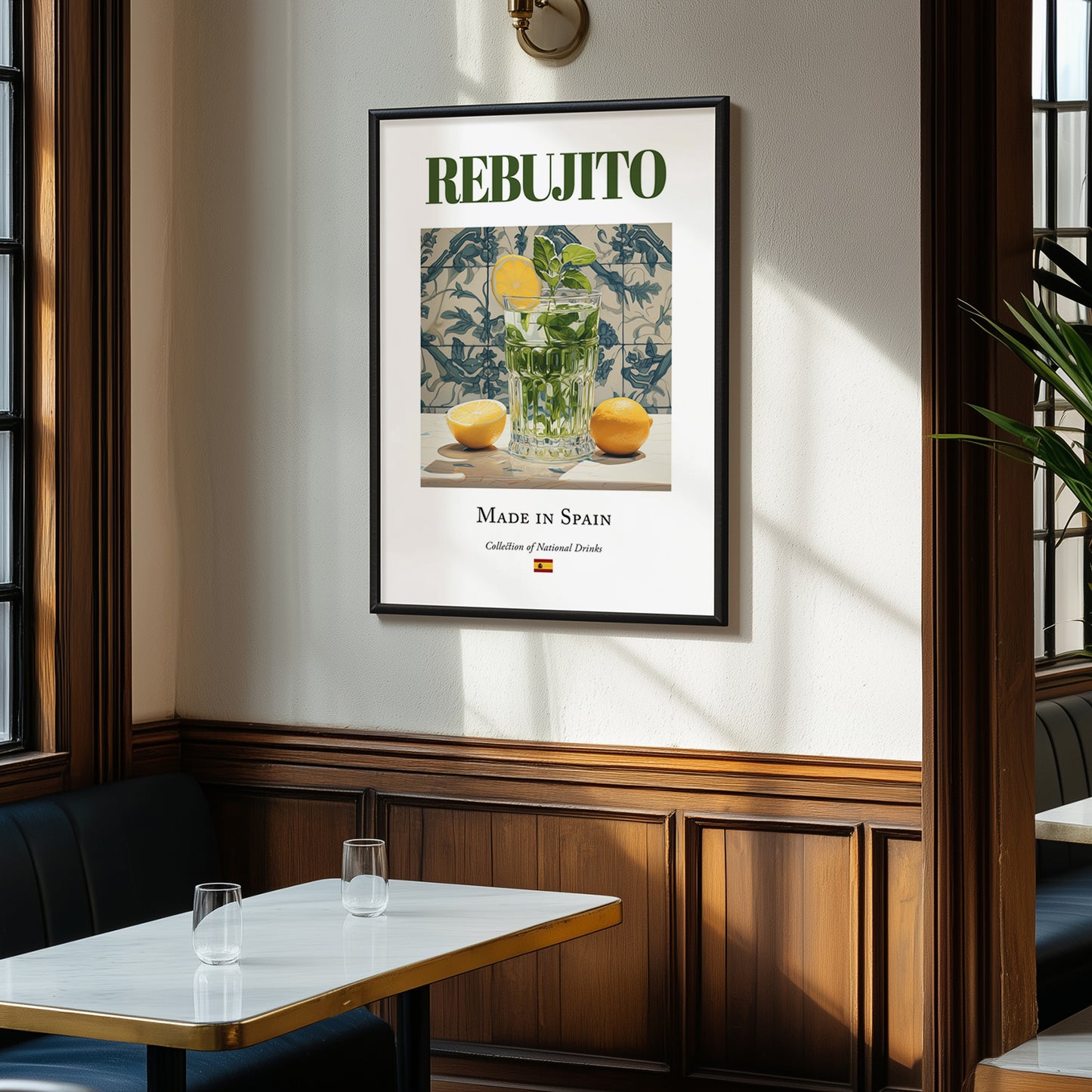 Rebujito – Spanish Cocktail Drink, Beach Bar Painting, clean layout with no caption