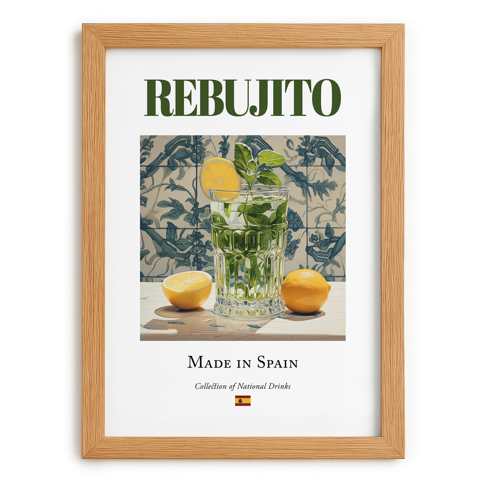 Rebujito – Spanish Cocktail Drink, Beach Bar Painting, set in oak frame