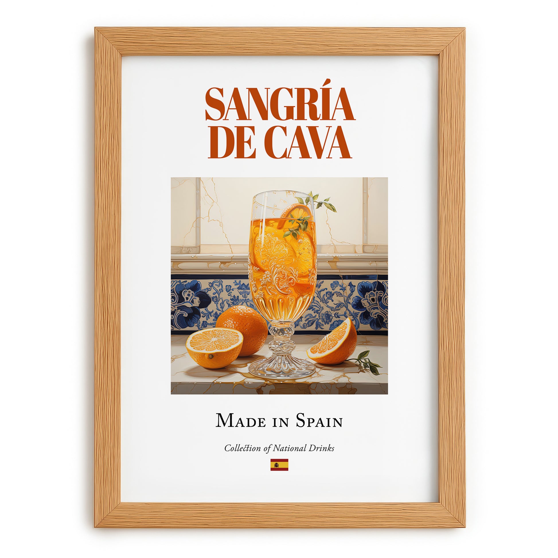 Sangría de Cava – Spanish Cocktail Drink, Beach Bar Painting, set in oak frame