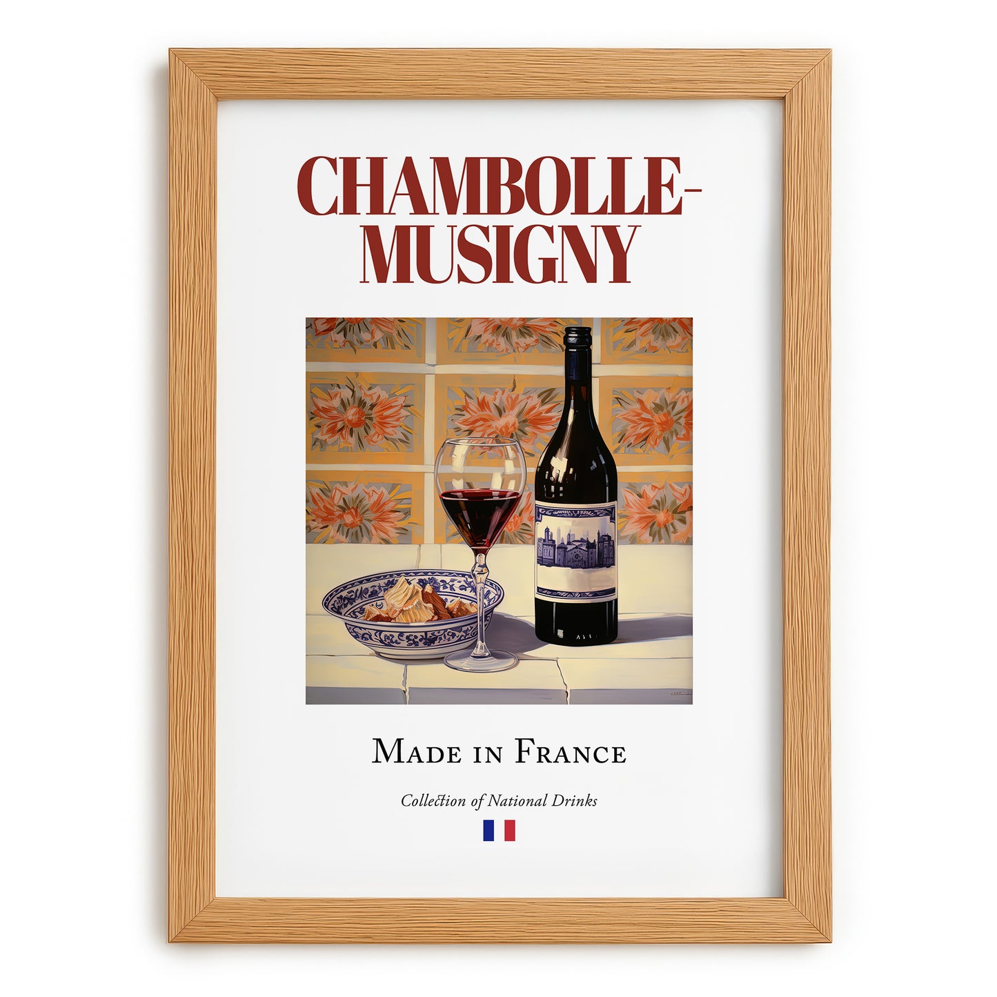 Chambolle-Musigny – French Red Wine, Vineyard Terrace Still Life, set in oak frame