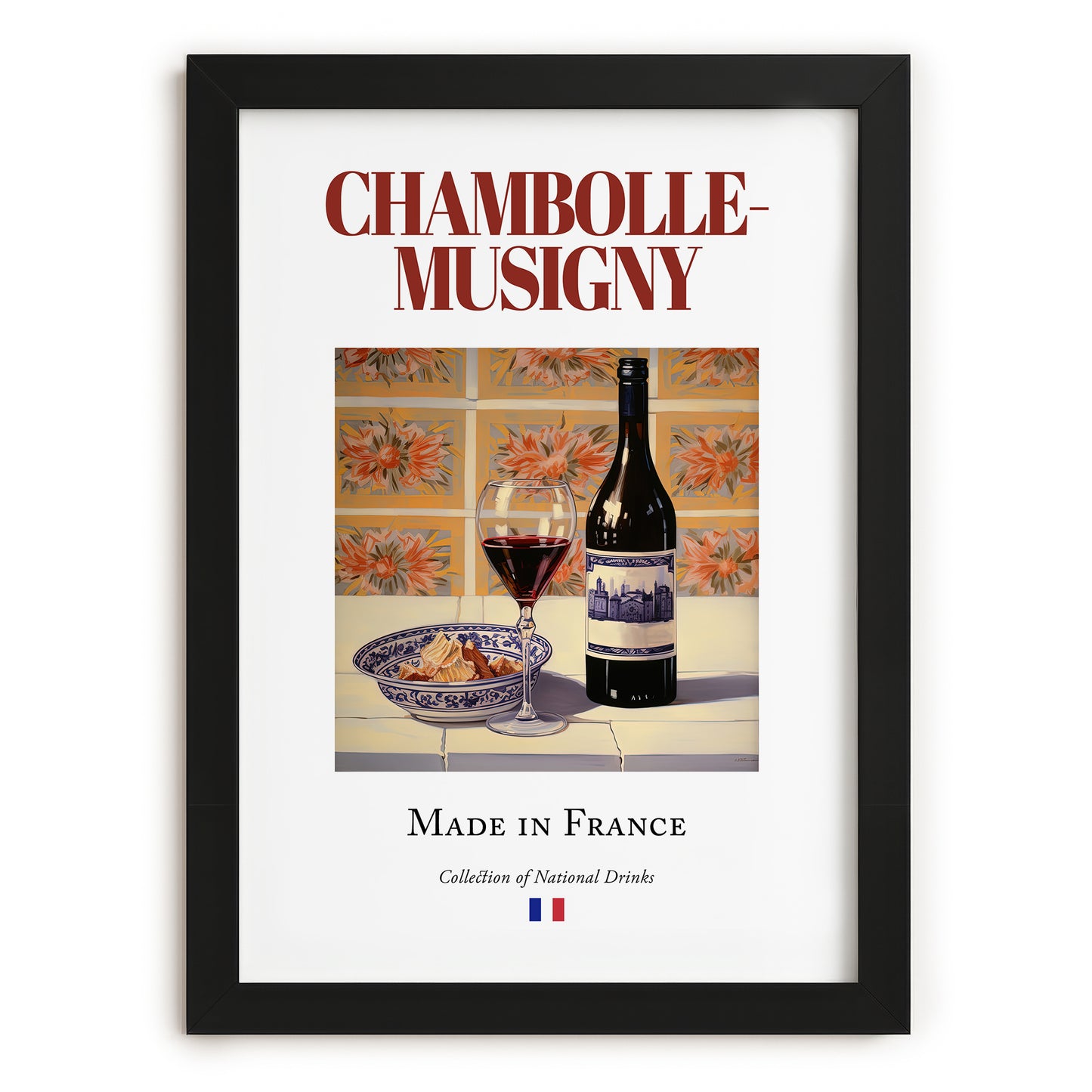 Chambolle-Musigny – French Red Wine, Vineyard Terrace Still Life, in sleek black frame