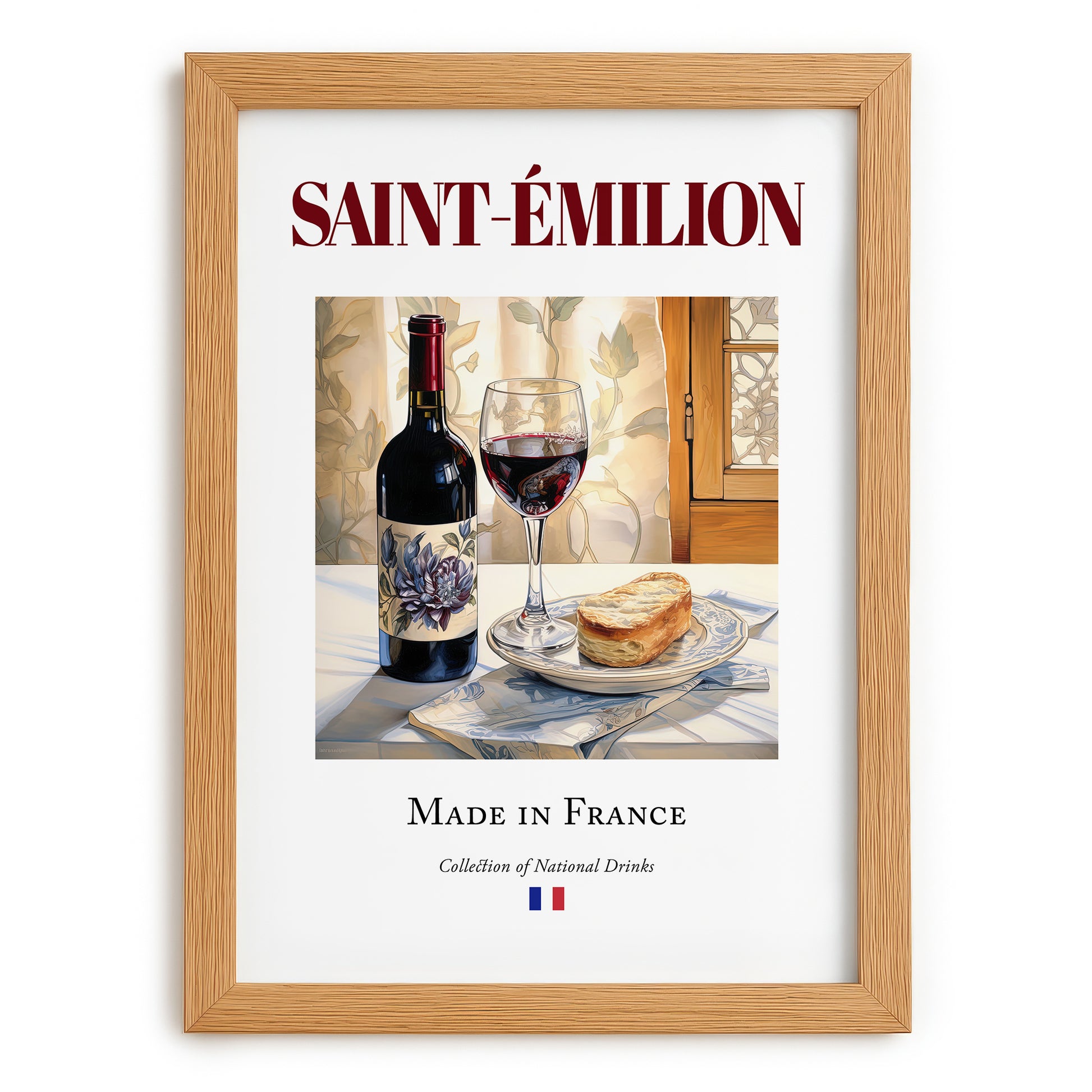 Saint-Émilion – French Red Wine, Wine Bar Wall Art, set in oak frame
