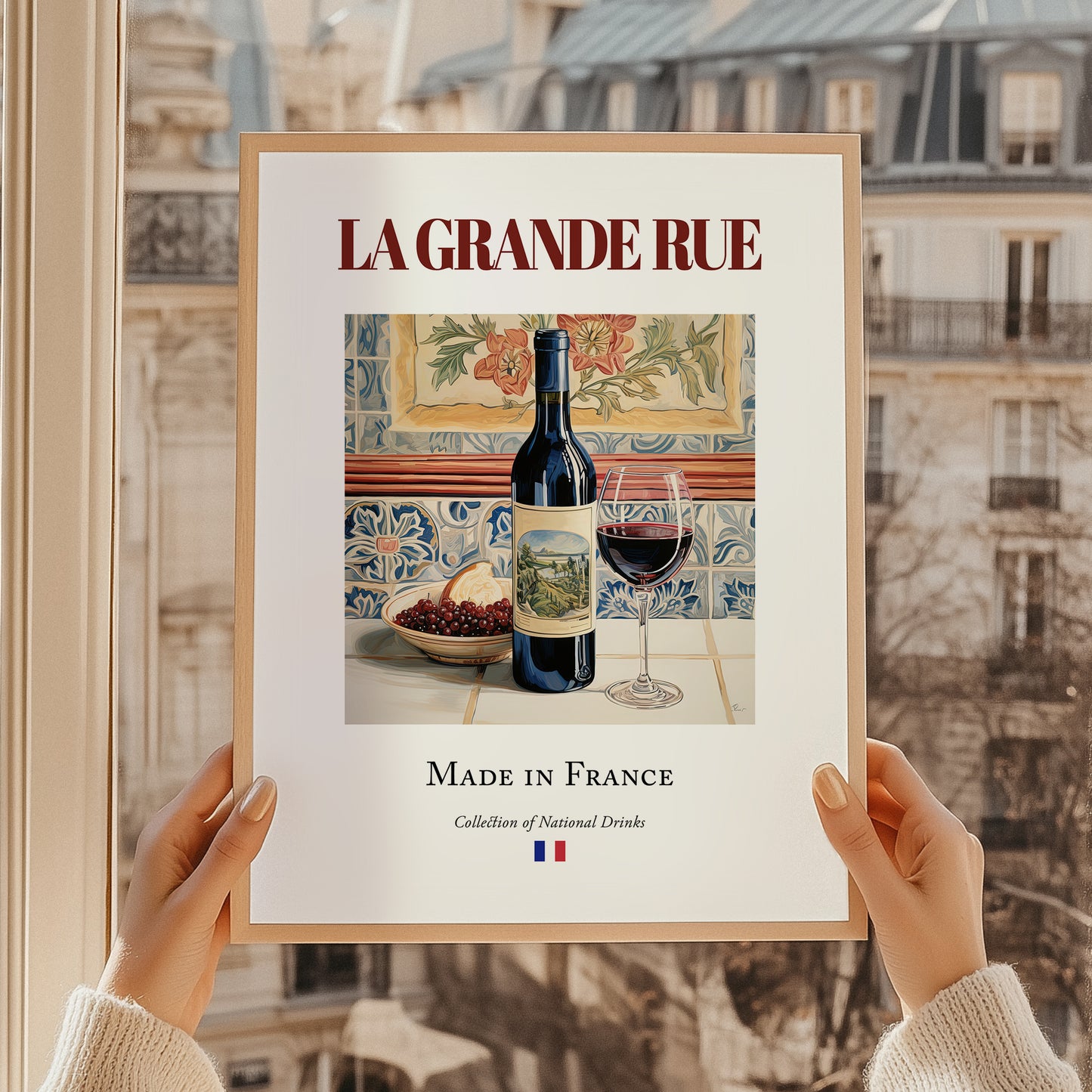 La Grande Rue – French Red Wine, Vinoteca Print, styled in a charming Paris street view