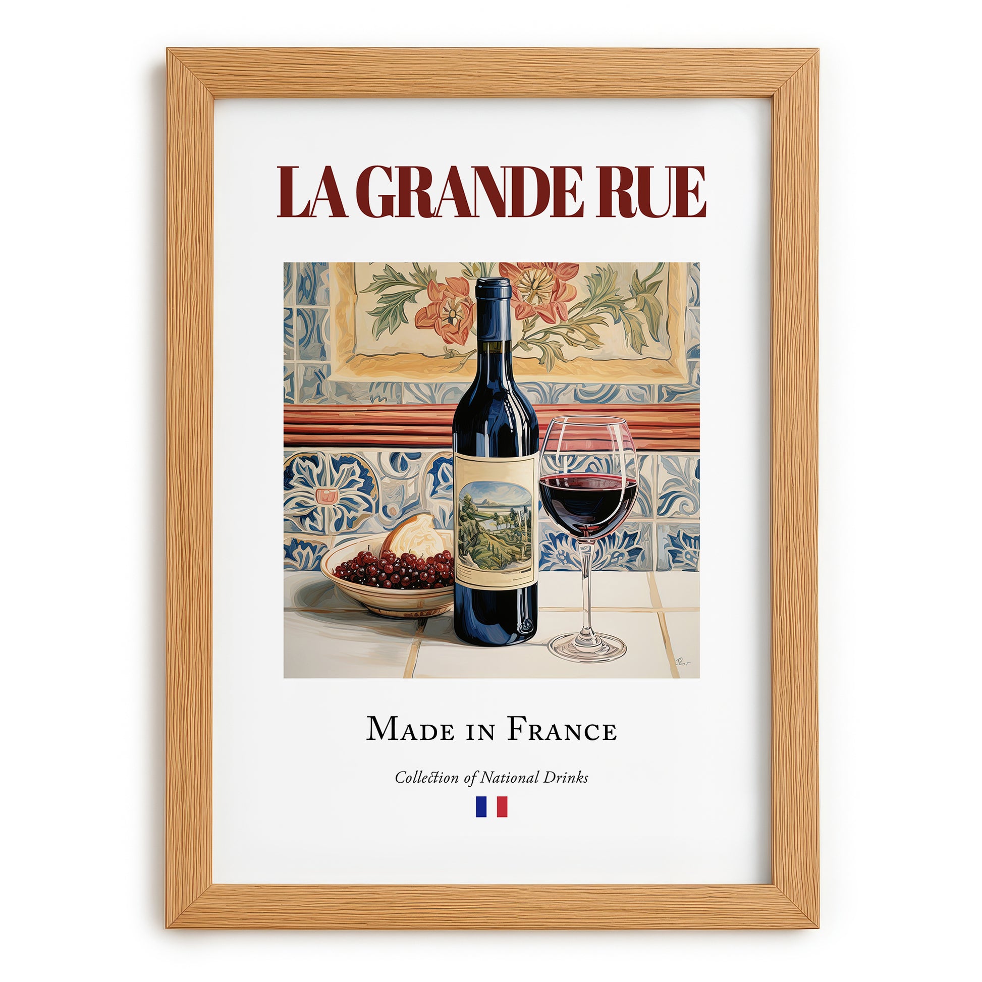 La Grande Rue – French Red Wine, Vinoteca Print, set in oak frame