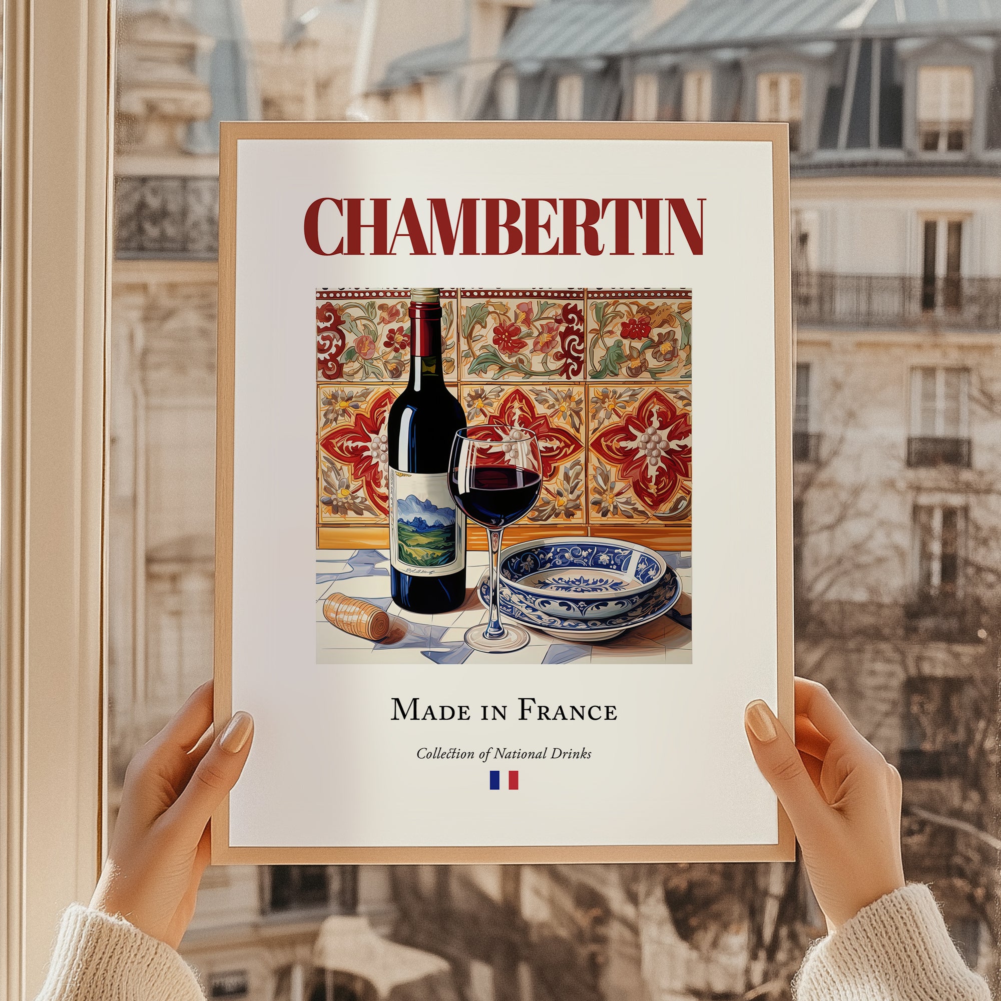 Chambertin – French Red Wine, Wine Bar Painting, styled in a charming Paris street view