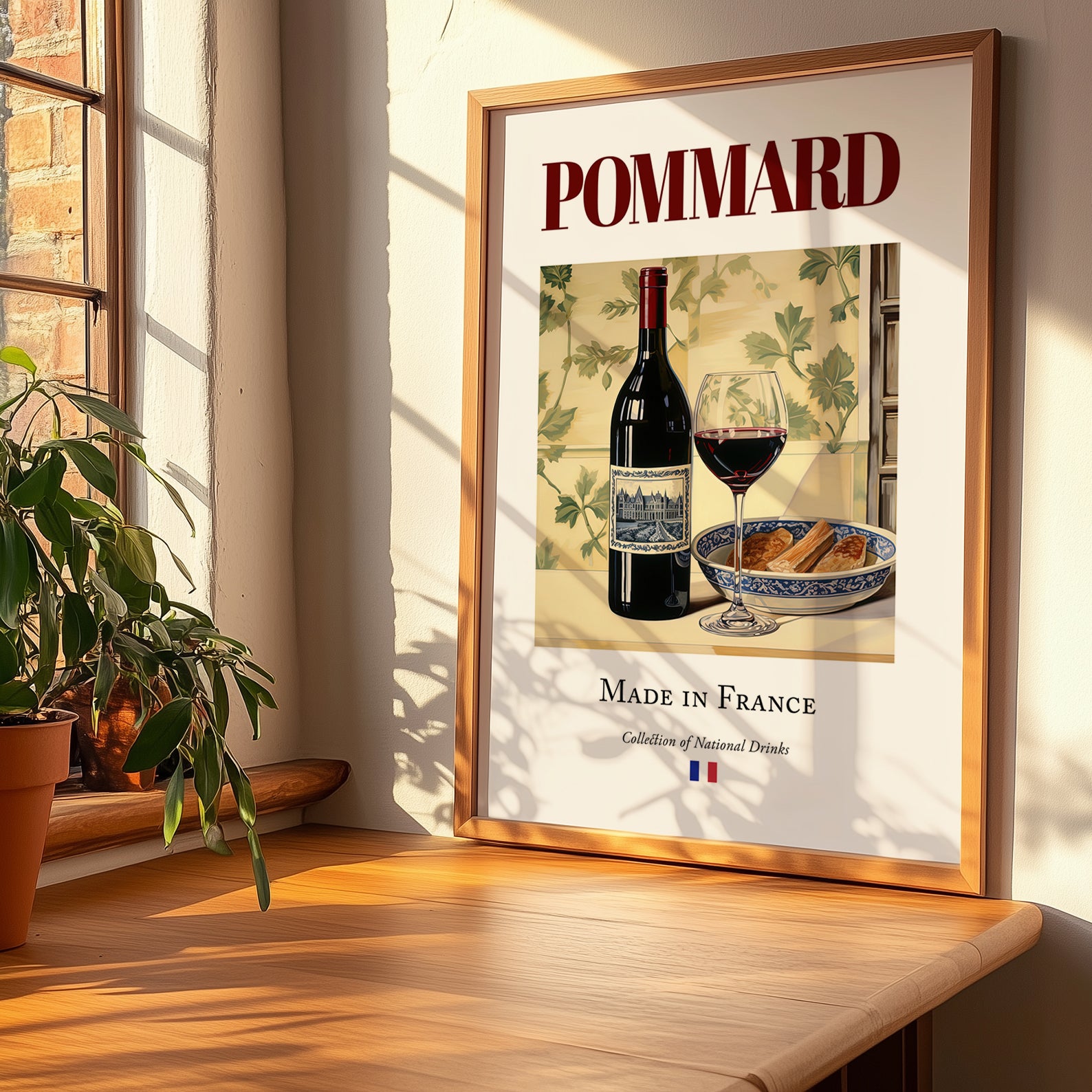 Pommard – French Red Wine, Vinoteca Poster, no-text version framed in wood