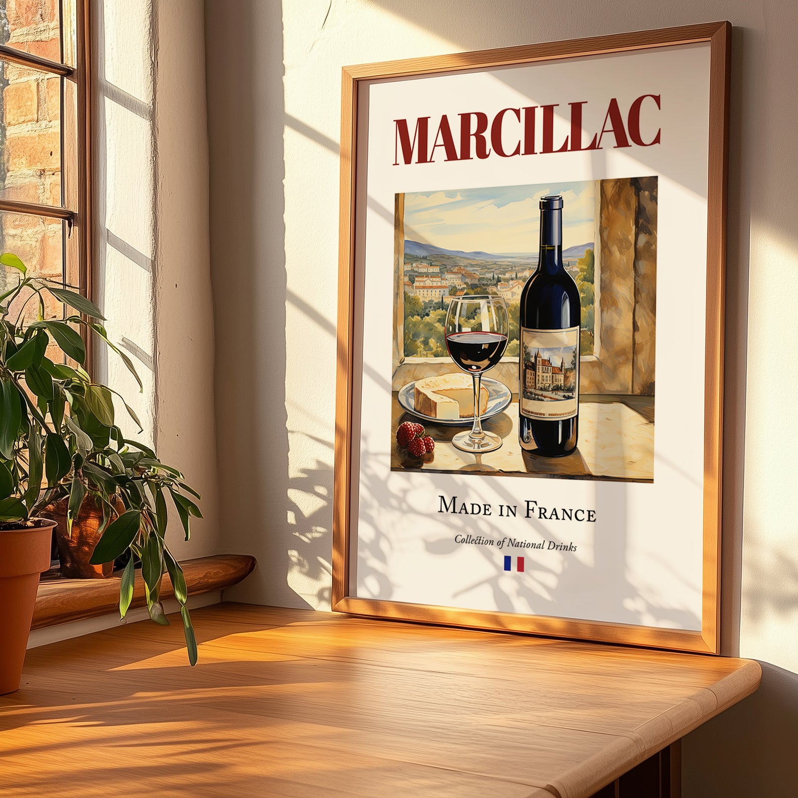 Marcillac – French Red Wine, Vinoteca Wall Decor, no-text version framed in wood