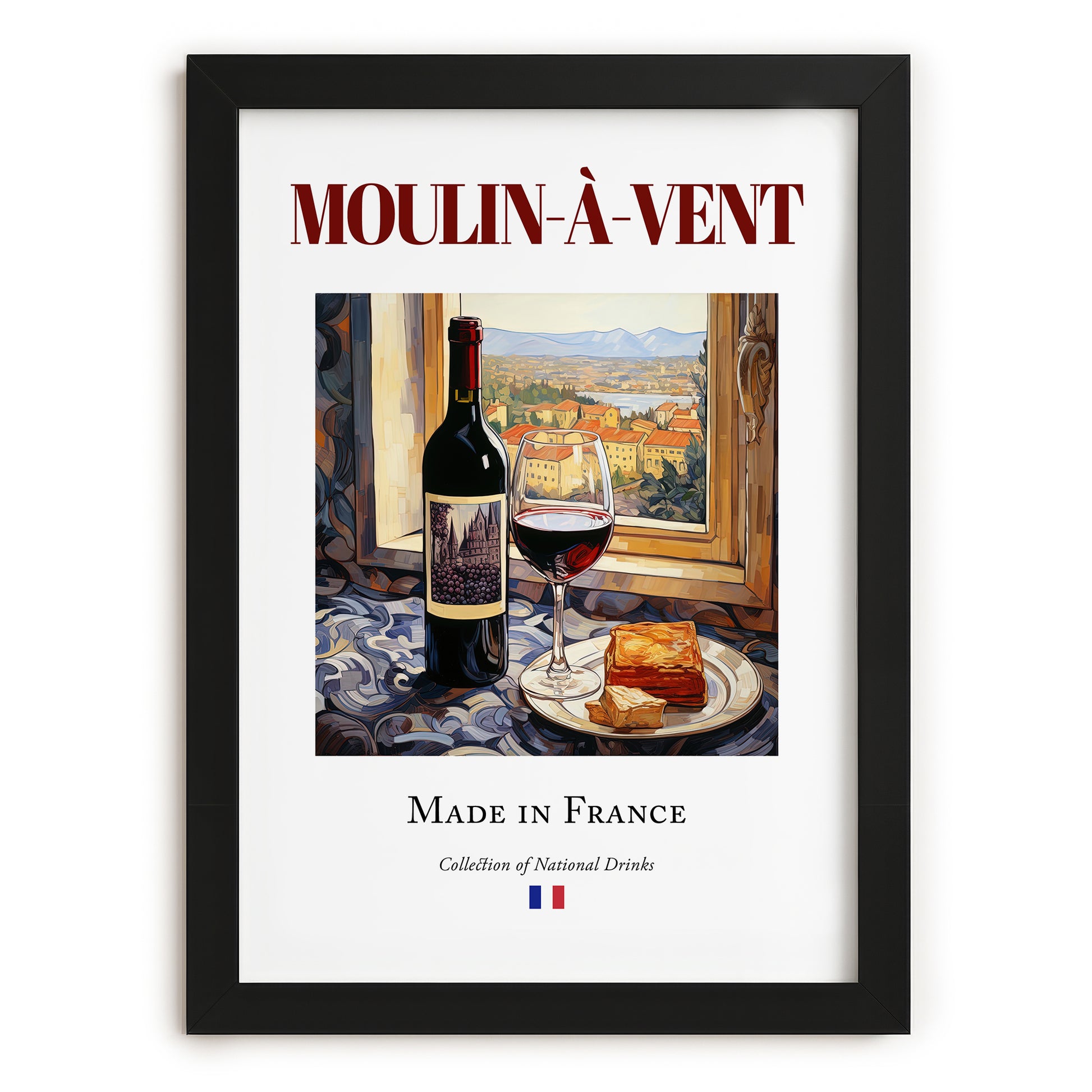 Moulin-à-Vent – French Red Wine, Wine Bar Still Life, in sleek black frame