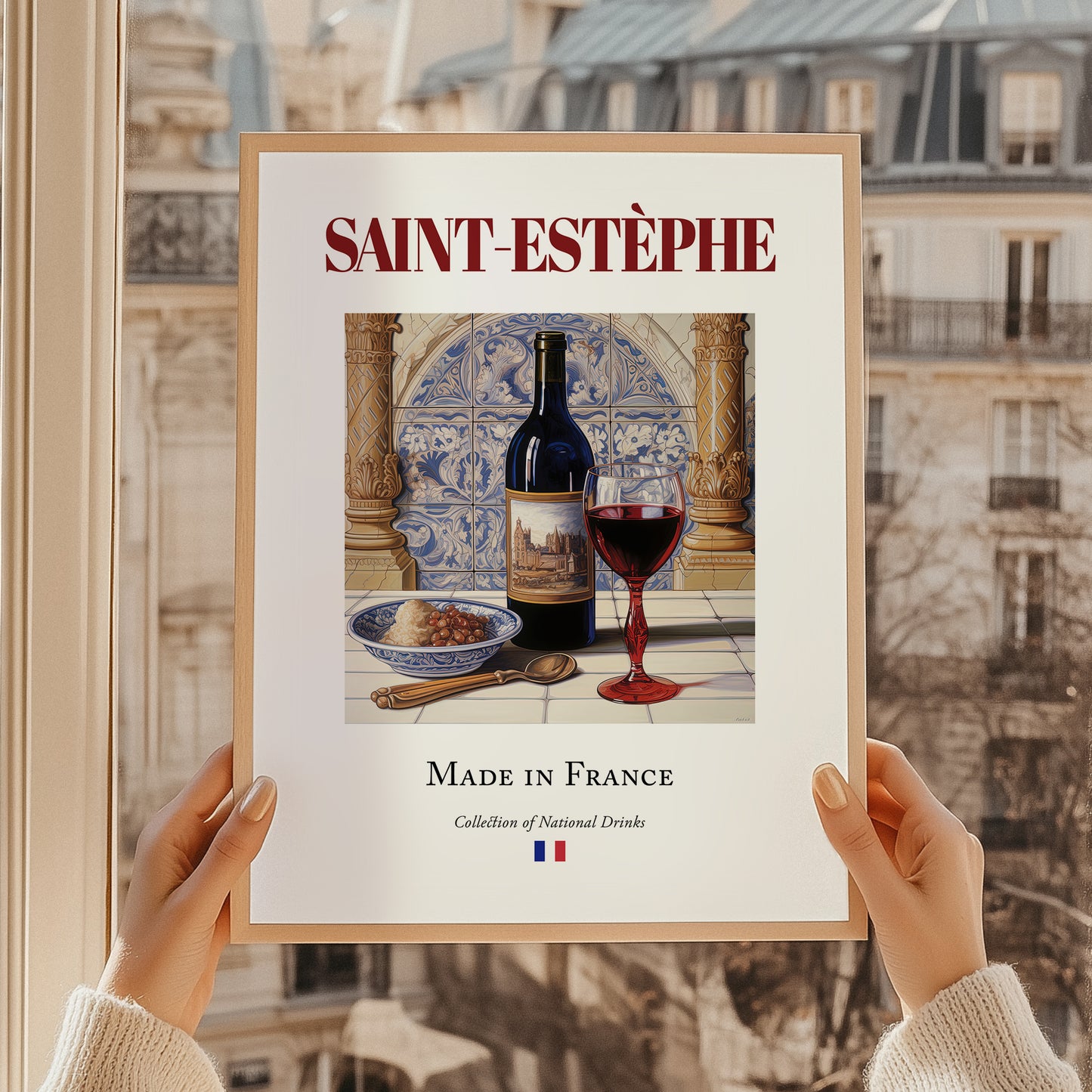 Saint-Estèphe – French Red Wine, Wine Bar Still Life, styled in a charming Paris street view