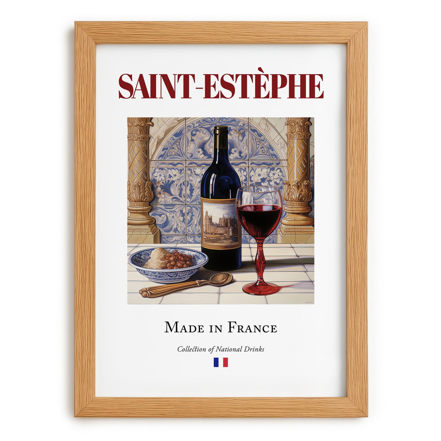 Saint-Estèphe – French Red Wine, Wine Bar Still Life, set in oak frame