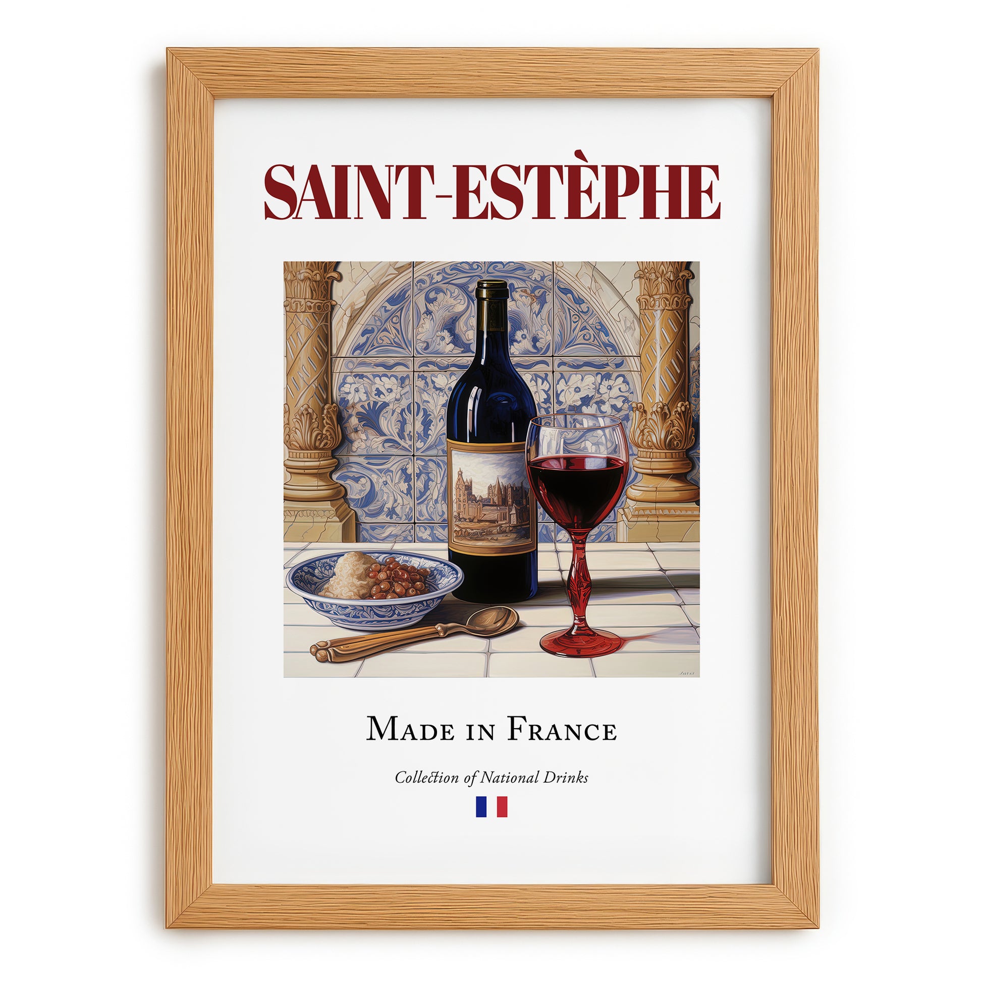 Saint-Estèphe – French Red Wine, Wine Bar Still Life, set in oak frame