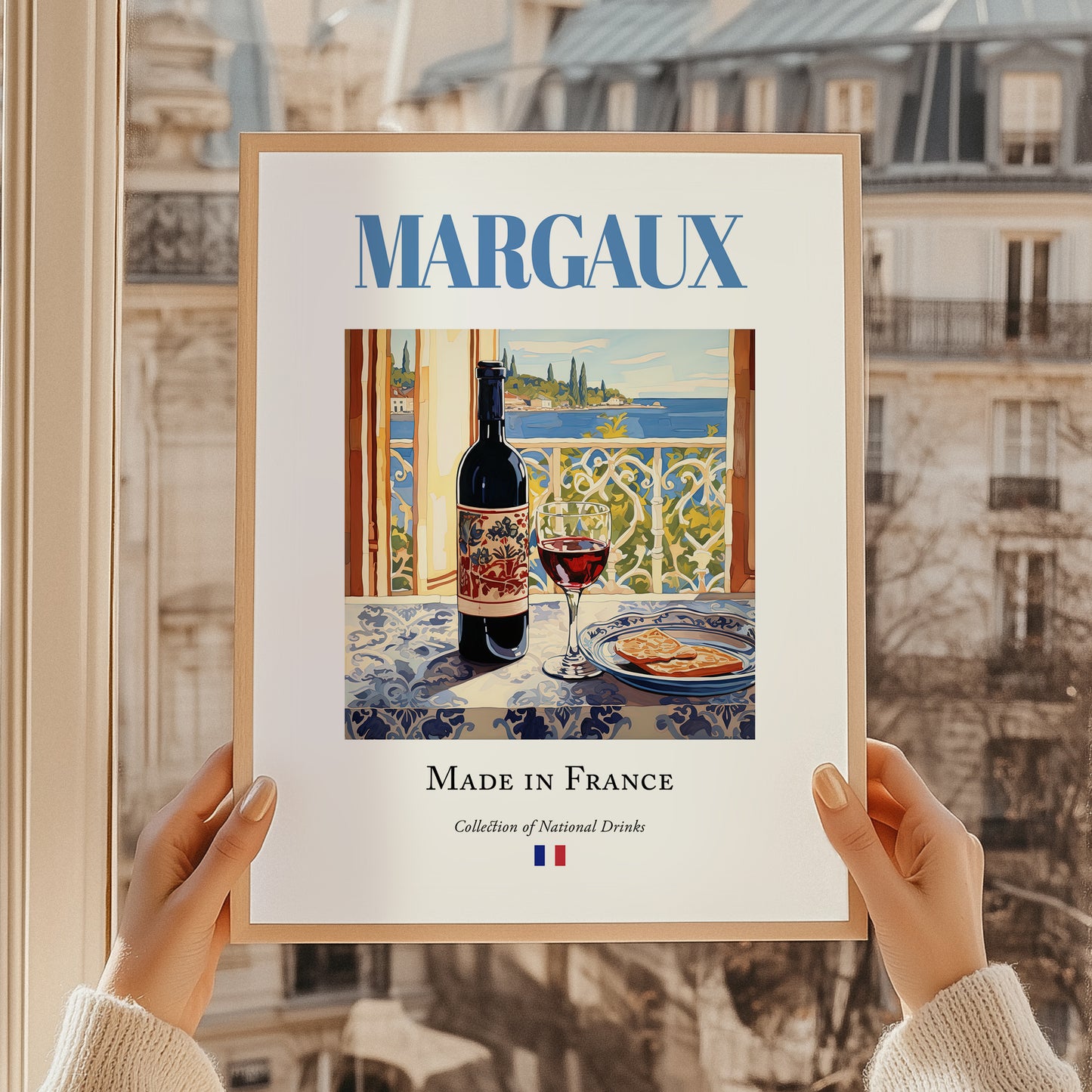 Margaux – French Red Wine, Vinoteca Print, styled in a charming Paris street view