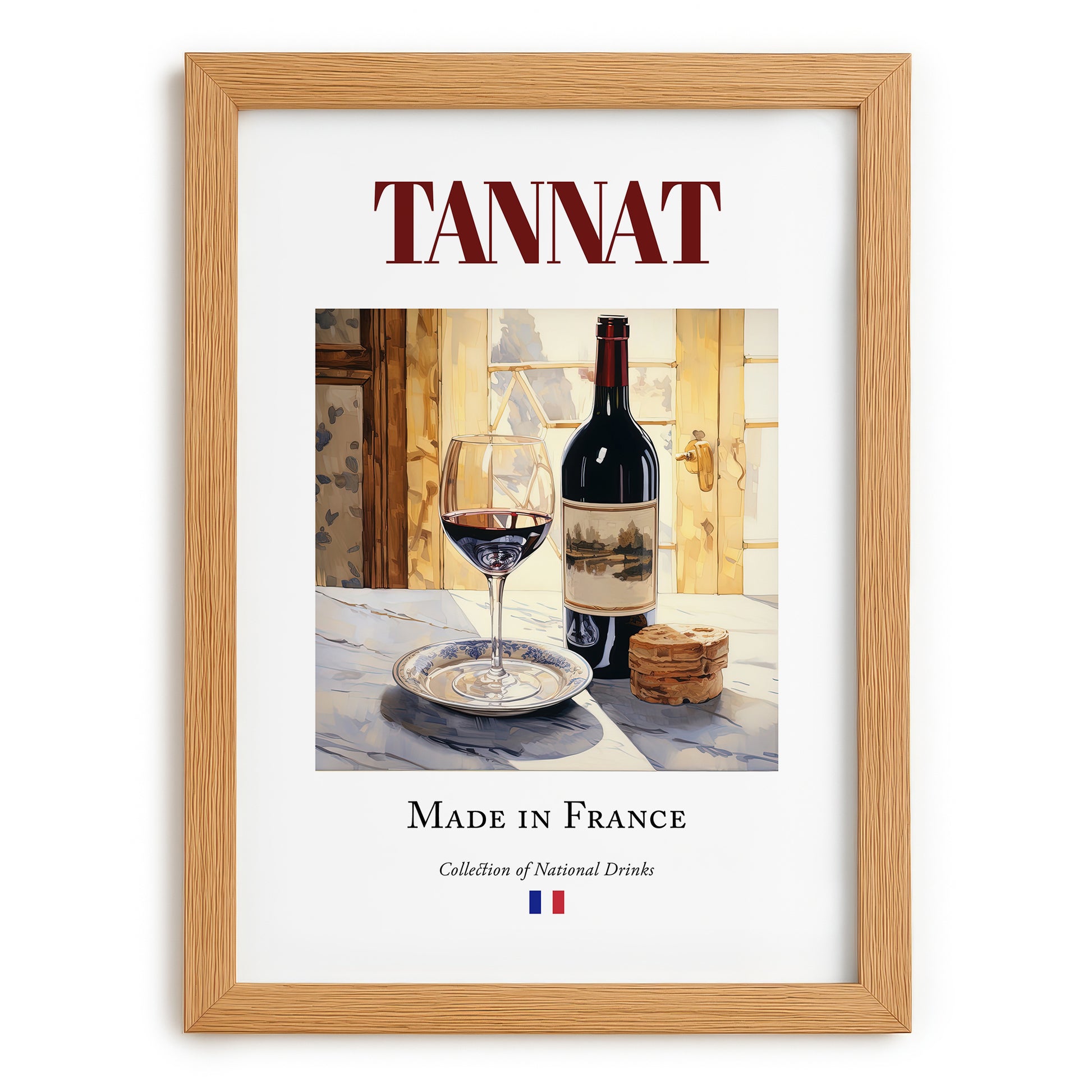 Tannat – French Red Wine, Vinoteca Illustration, set in oak frame