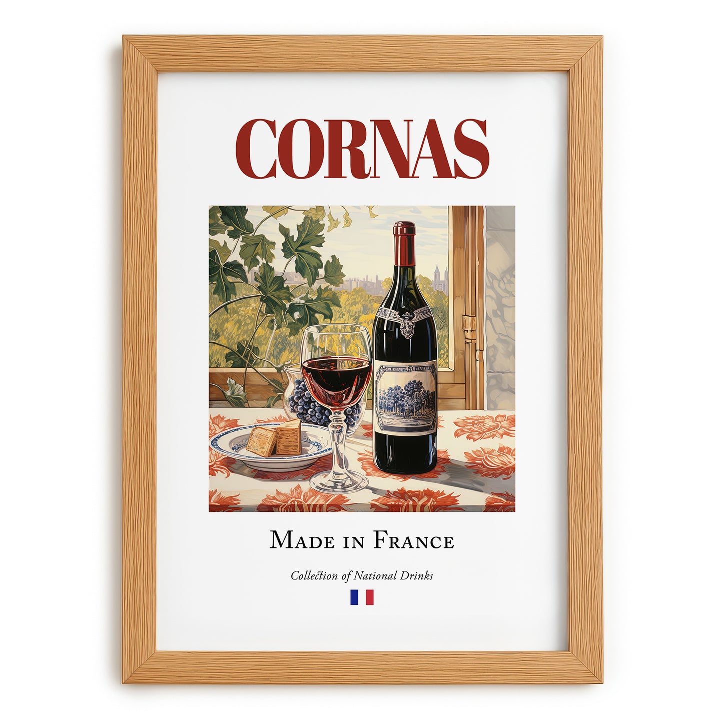 Cornas – French Red Wine, Bodega Print, set in oak frame