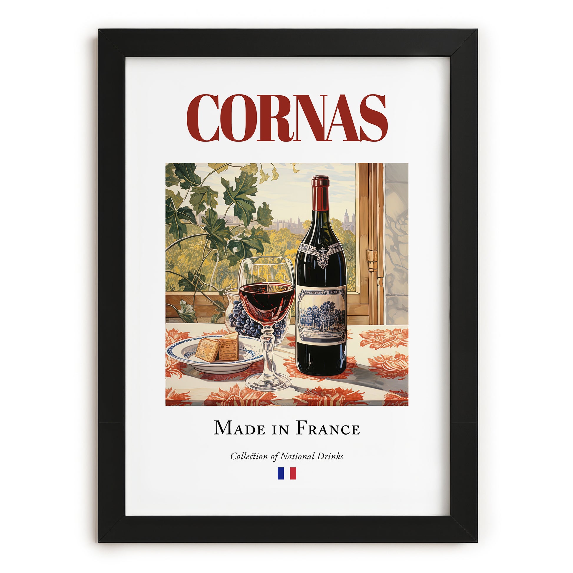 Cornas – French Red Wine, Bodega Print, in sleek black frame