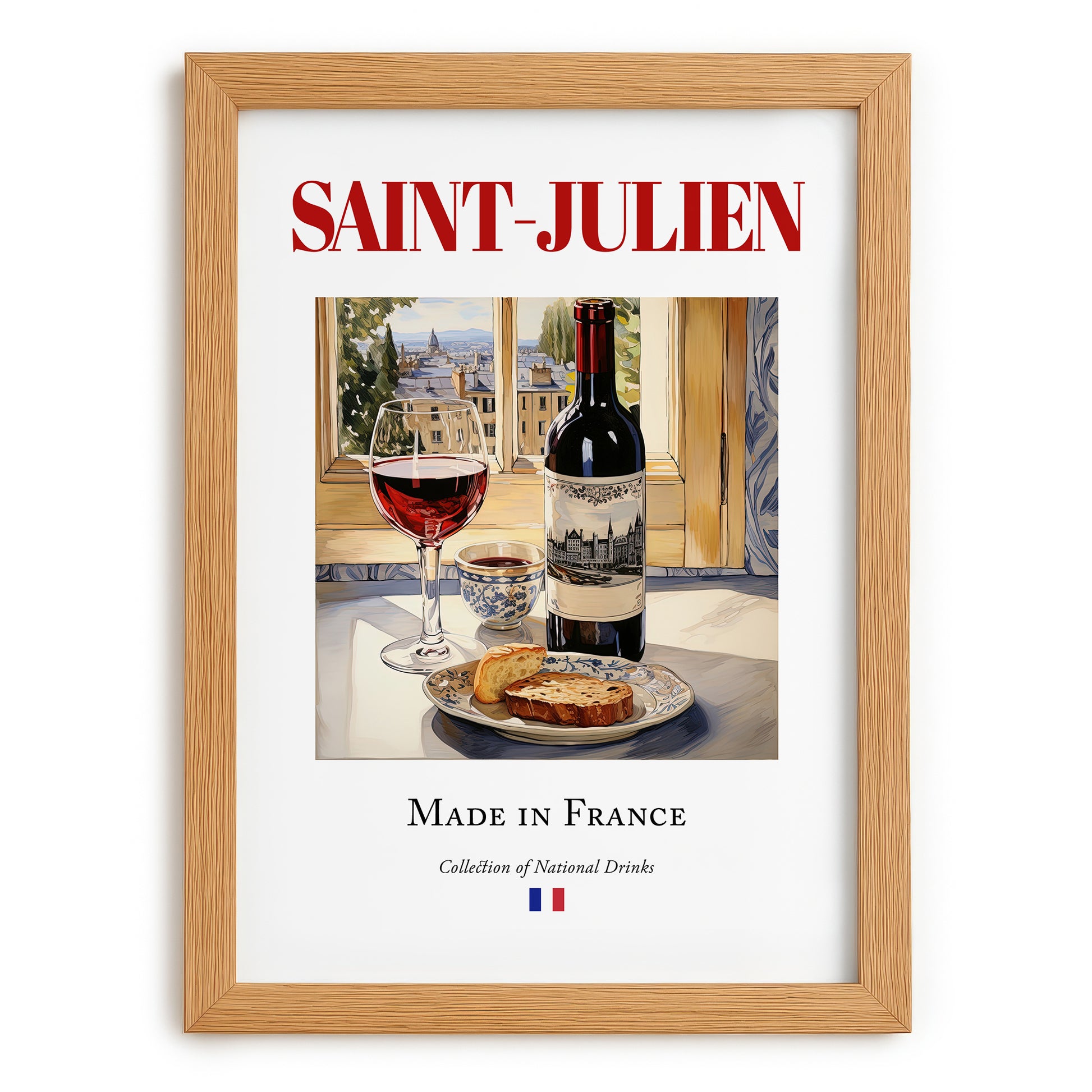 Saint-Julien – French Red Wine, Vinoteca Wall Art, set in oak frame