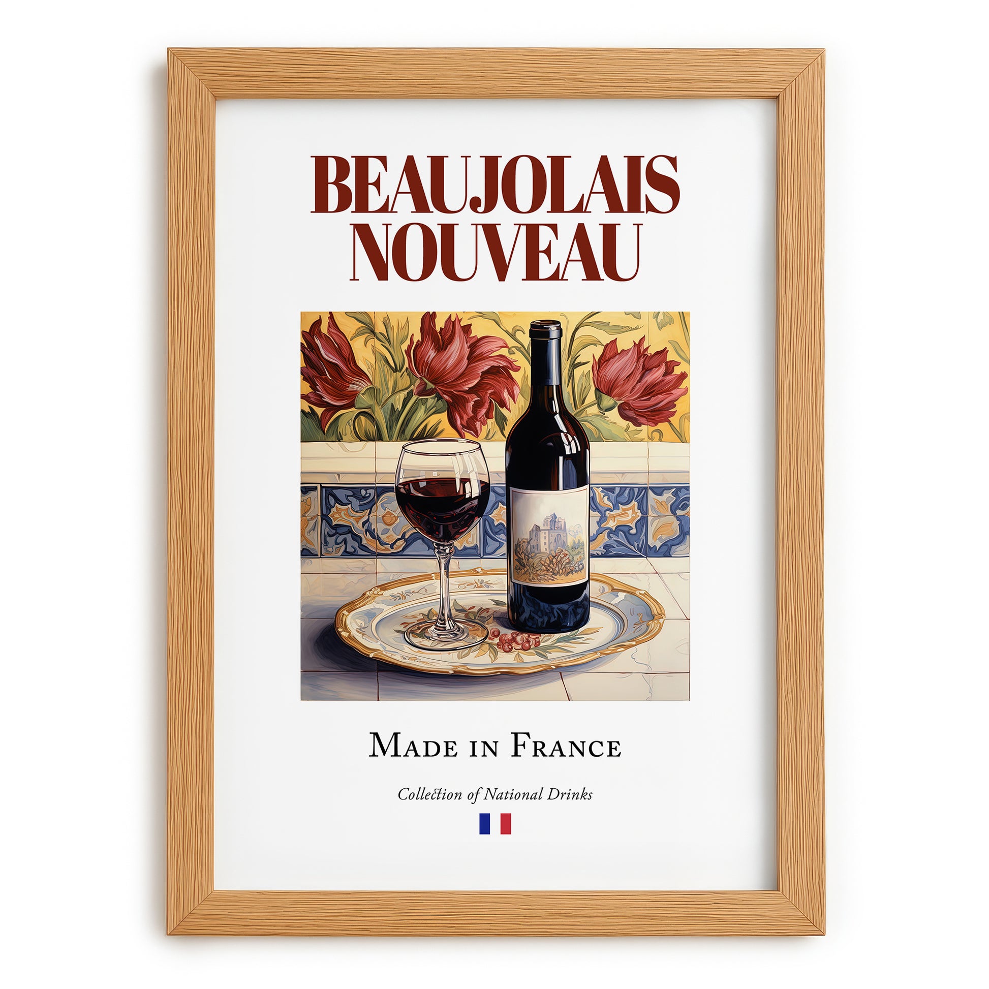 Beaujolais Nouveau – French Red Wine, Tasting Room Print, set in oak frame