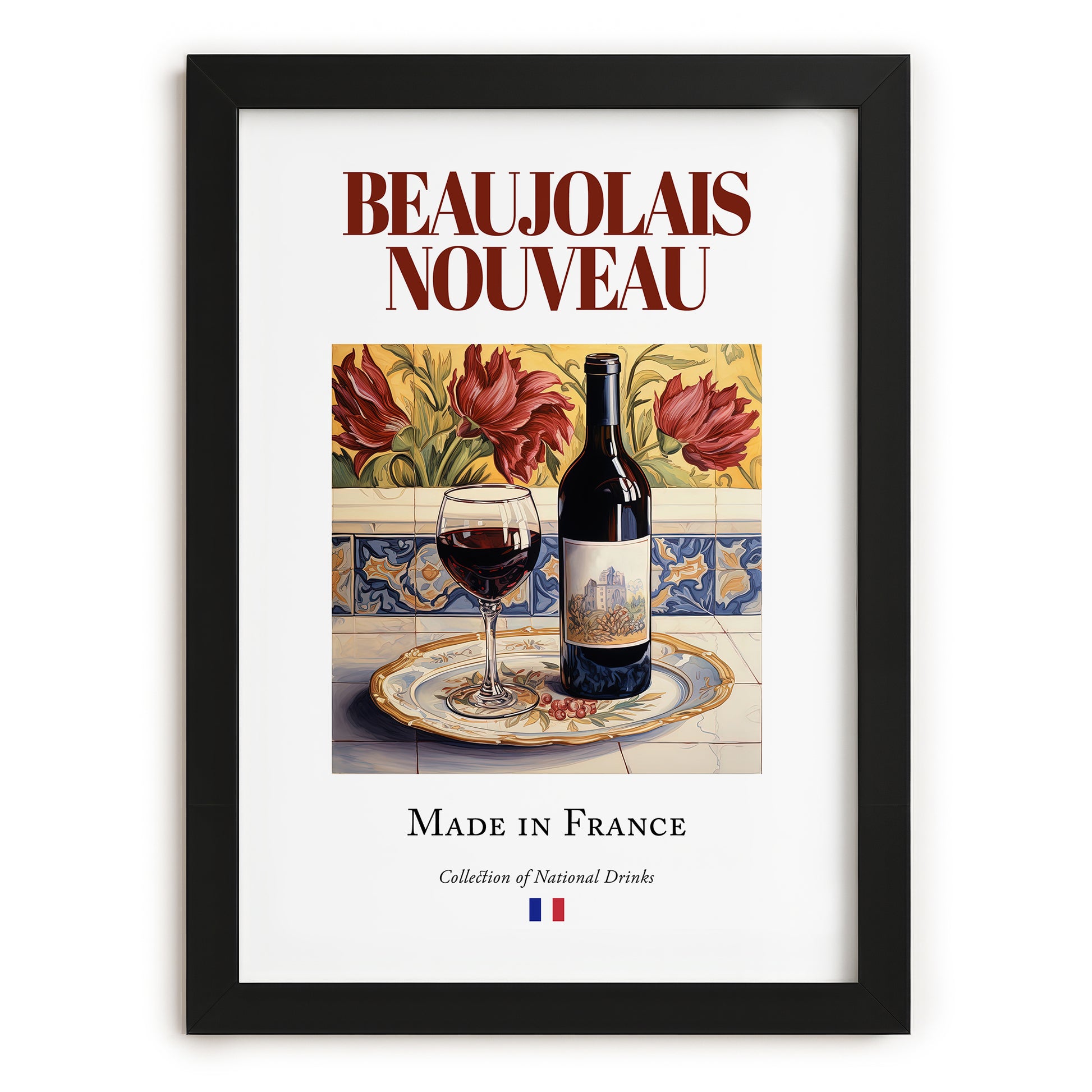 Beaujolais Nouveau – French Red Wine, Tasting Room Print, in sleek black frame