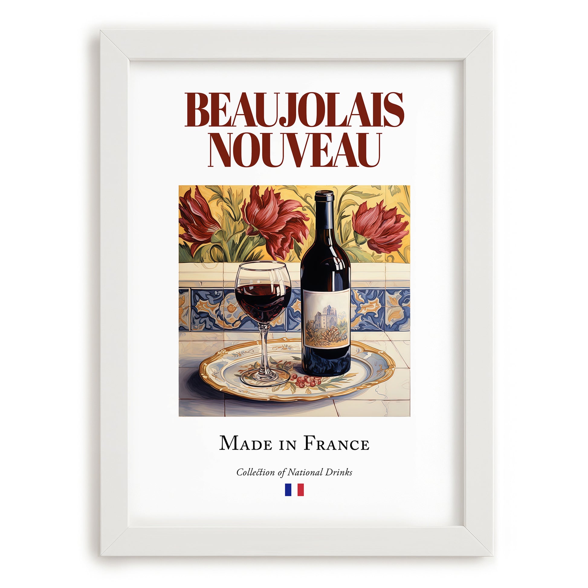Beaujolais Nouveau – French Red Wine, Tasting Room Print, placed in minimal white frame