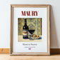 Maury – French Dessert Wine, Wine Bar Print, in wooden frame leaning on the floor