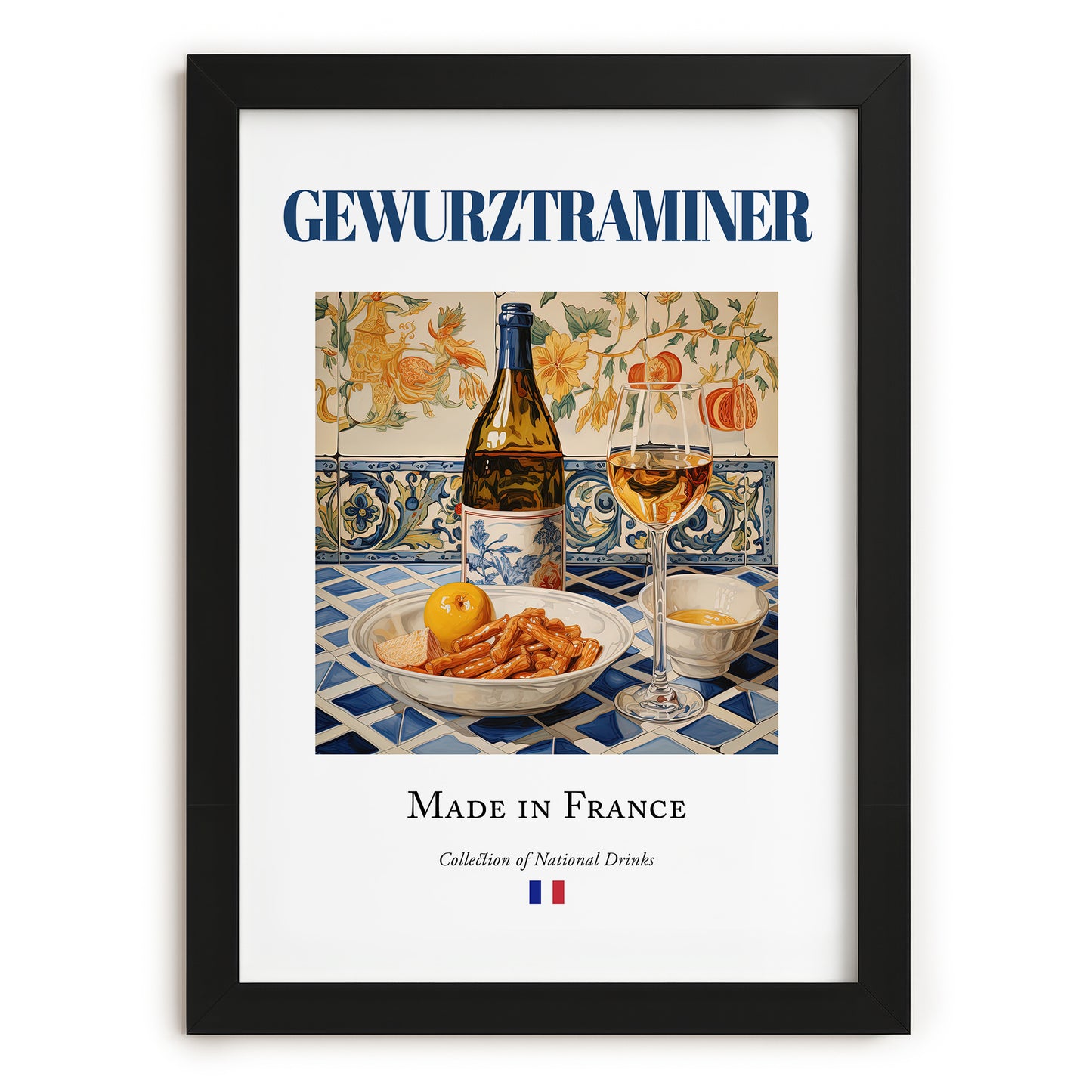 Gewurztraminer – French White Wine, Wine Bar Wall Art, in sleek black frame