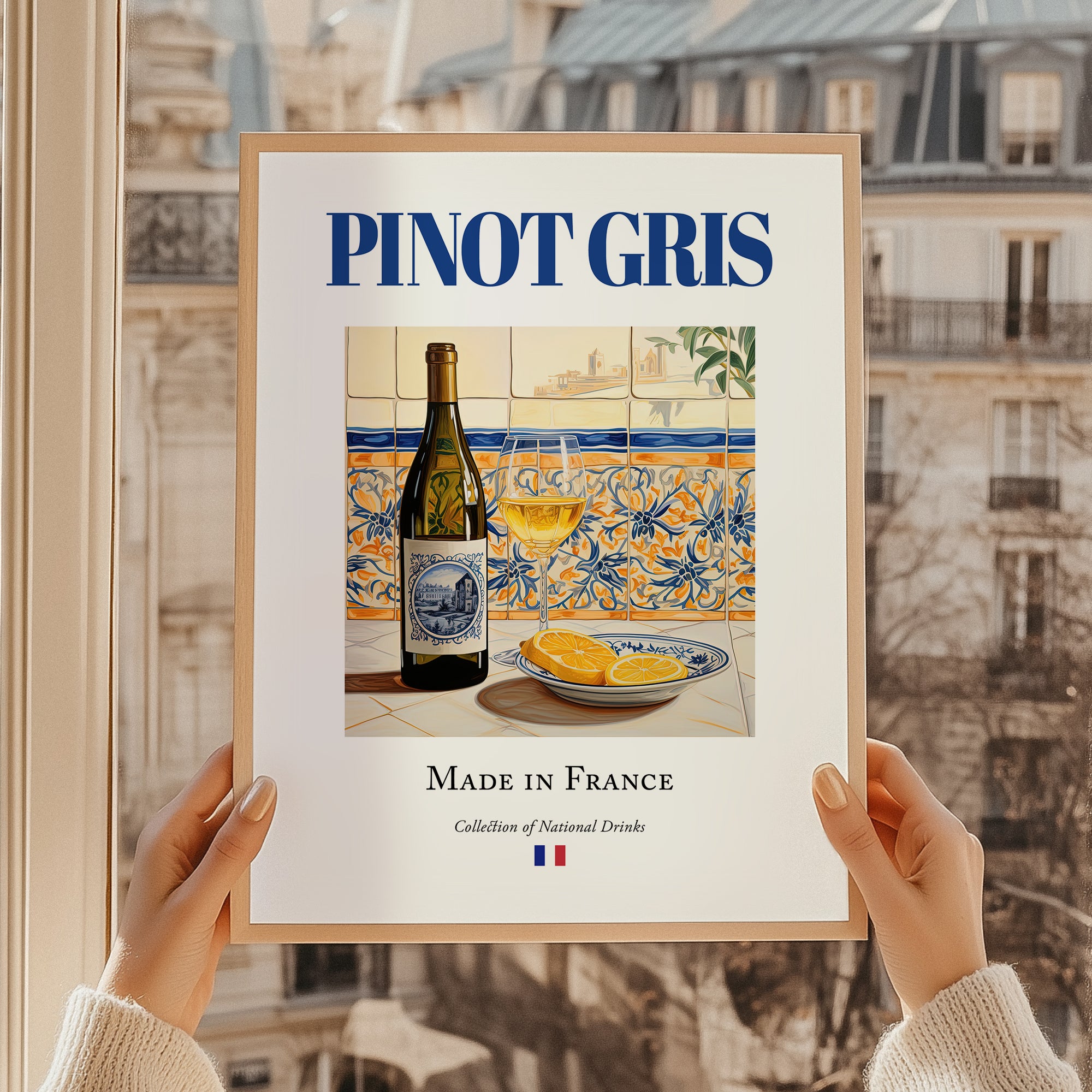 Pinot Gris – French White Wine, Tasting Room Still Life, styled in a charming Paris street view