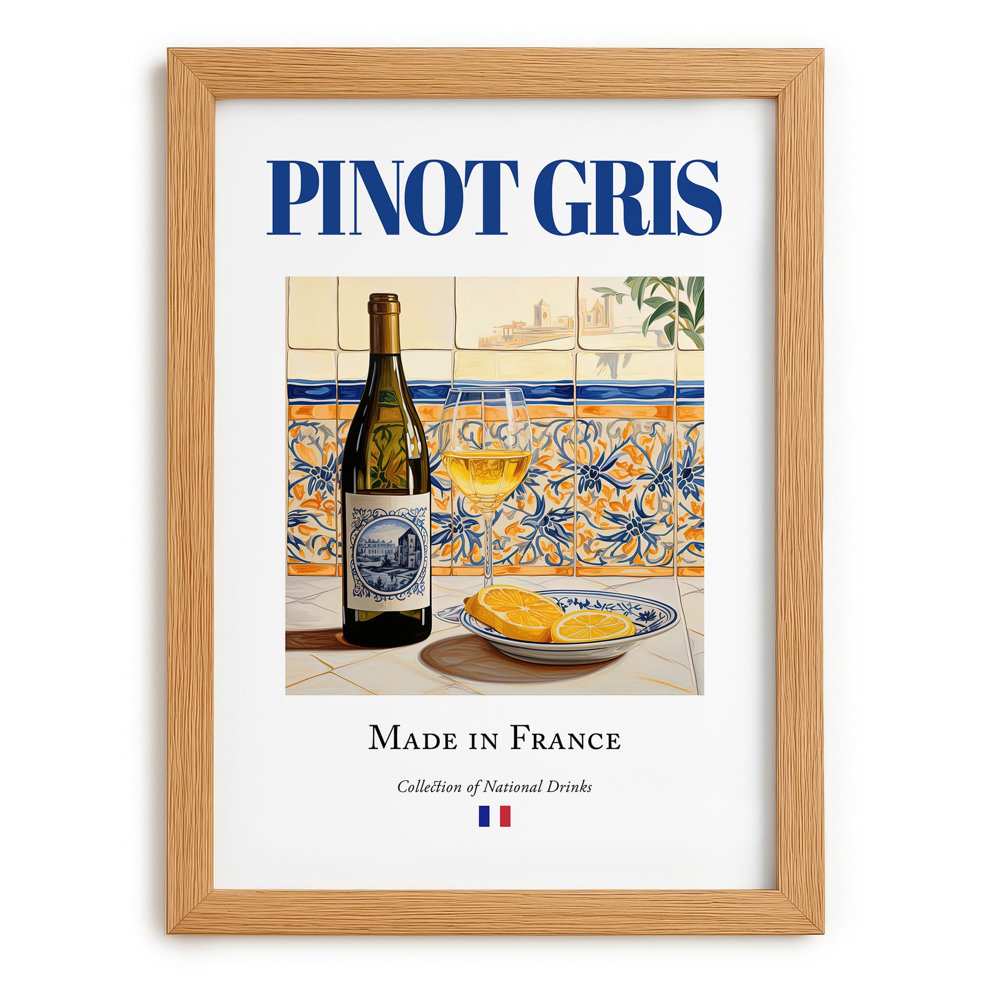 Pinot Gris – French White Wine, Tasting Room Still Life, set in oak frame
