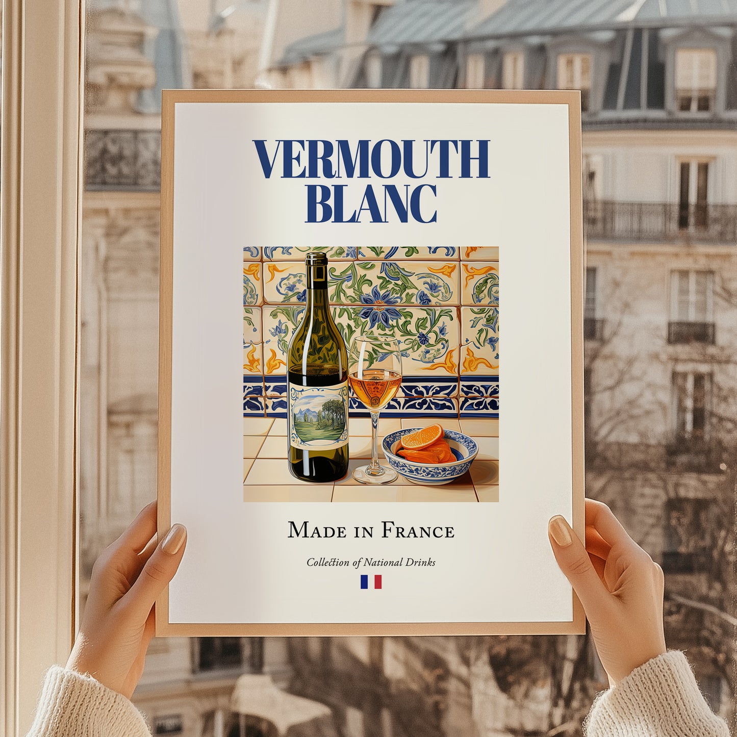 Vermouth blanc – French Liqueur Drink, Hotel Lobby Poster, styled in a charming Paris street view