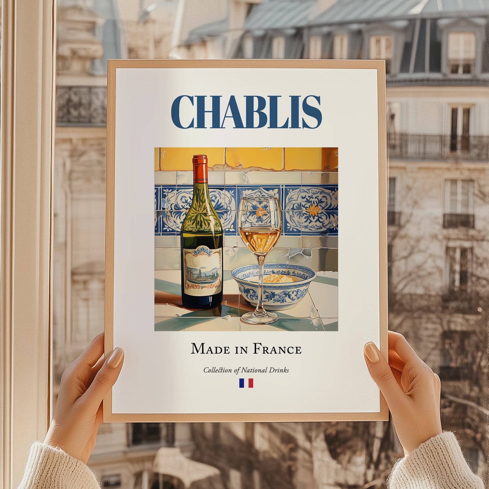 Chablis – French White Wine, Tasting Room Poster, styled in a charming Paris street view