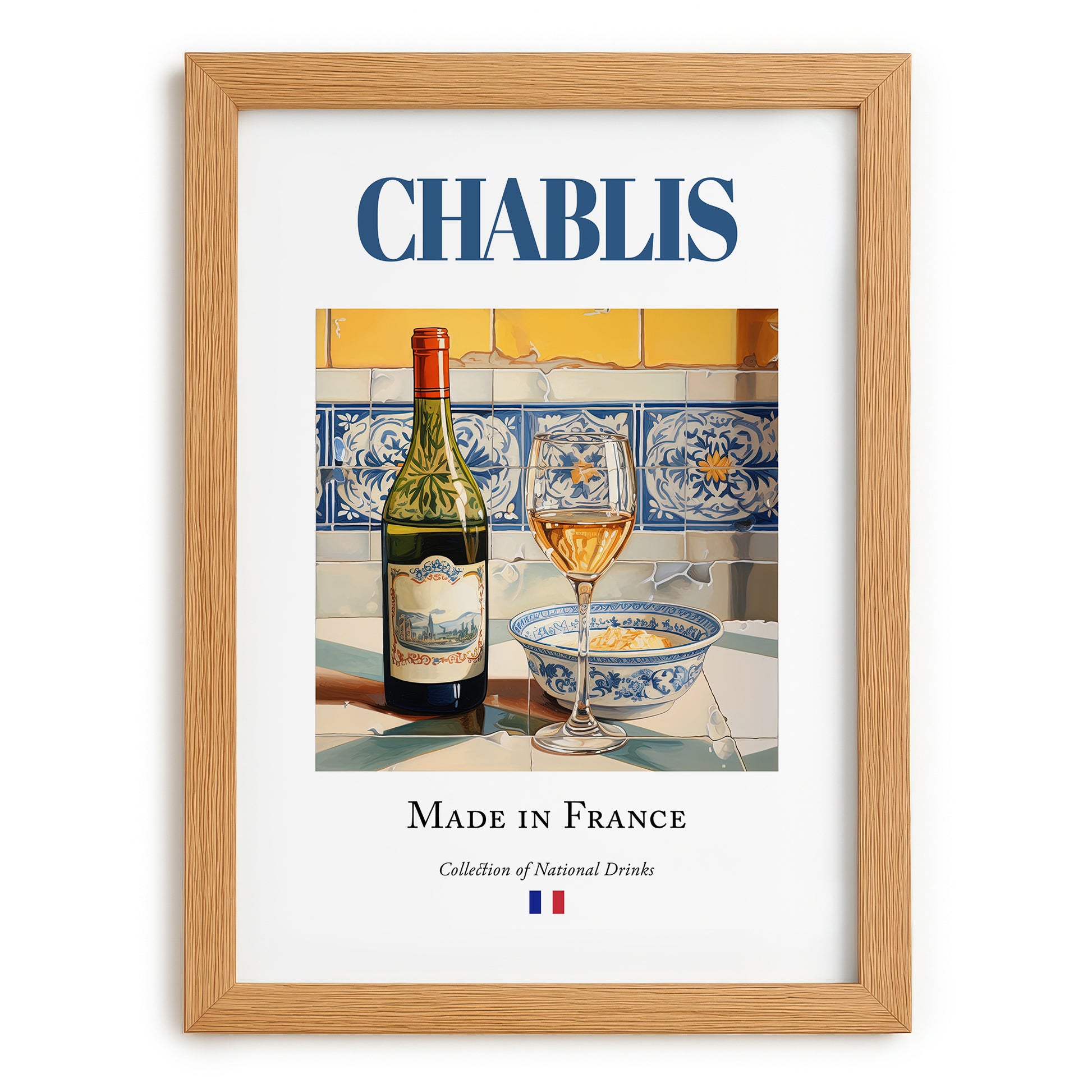 Chablis – French White Wine, Tasting Room Poster, set in oak frame