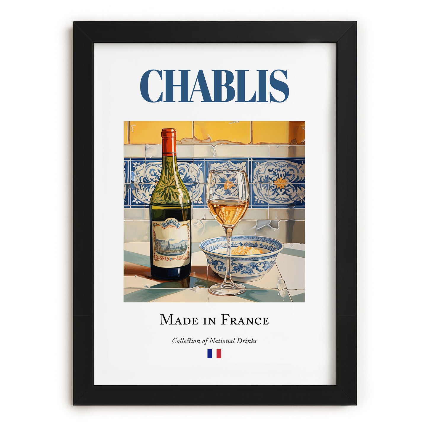 Chablis – French White Wine, Tasting Room Poster, in sleek black frame