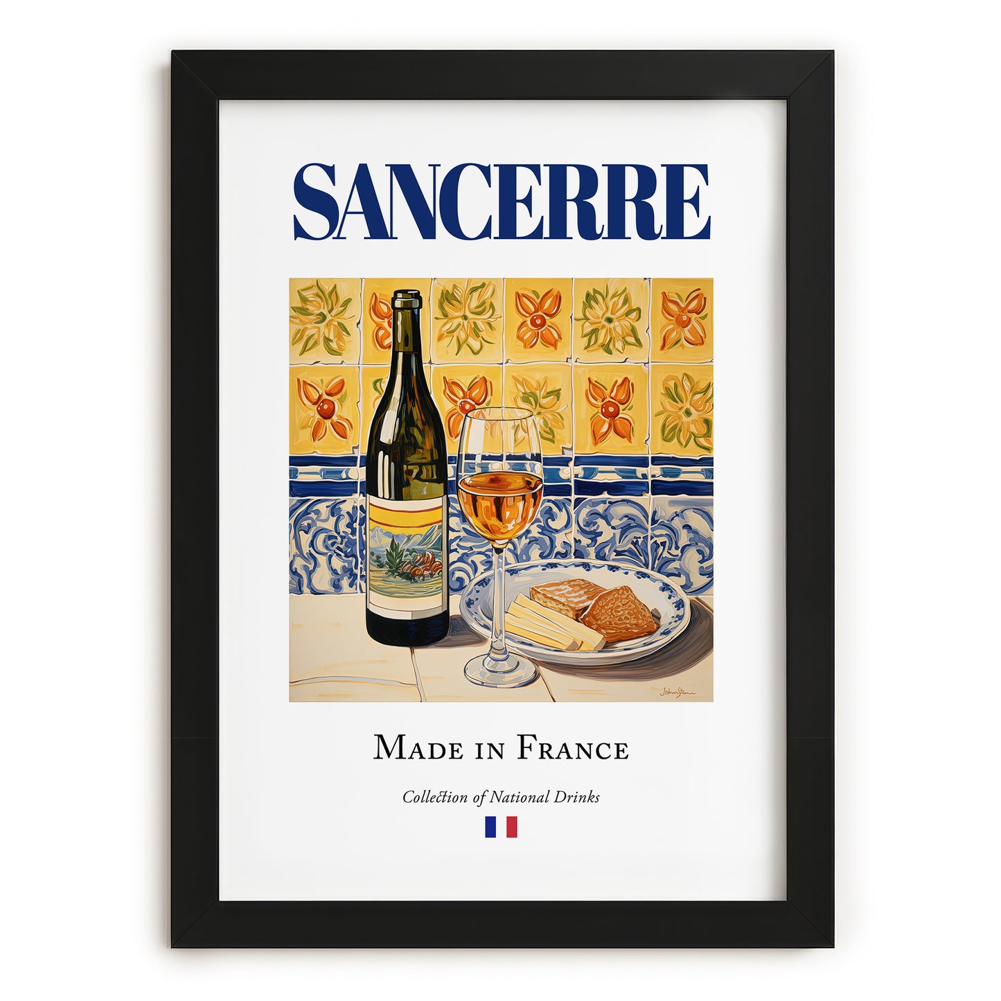 Sancerre – French White Wine, Wine Bar Still Life, in sleek black frame