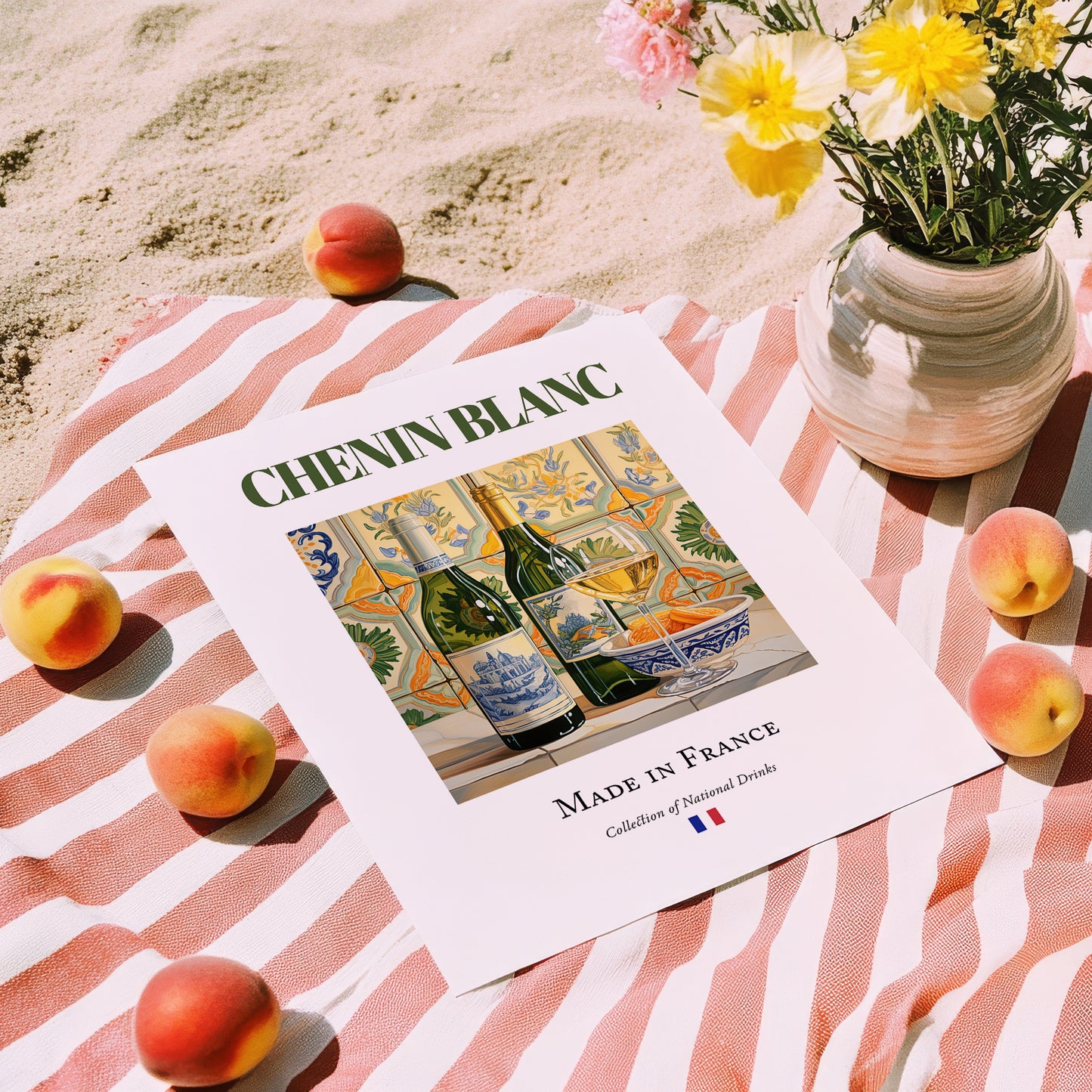 Chenin Blanc – French White Wine, Vinoteca Poster, unframed on coastal sand