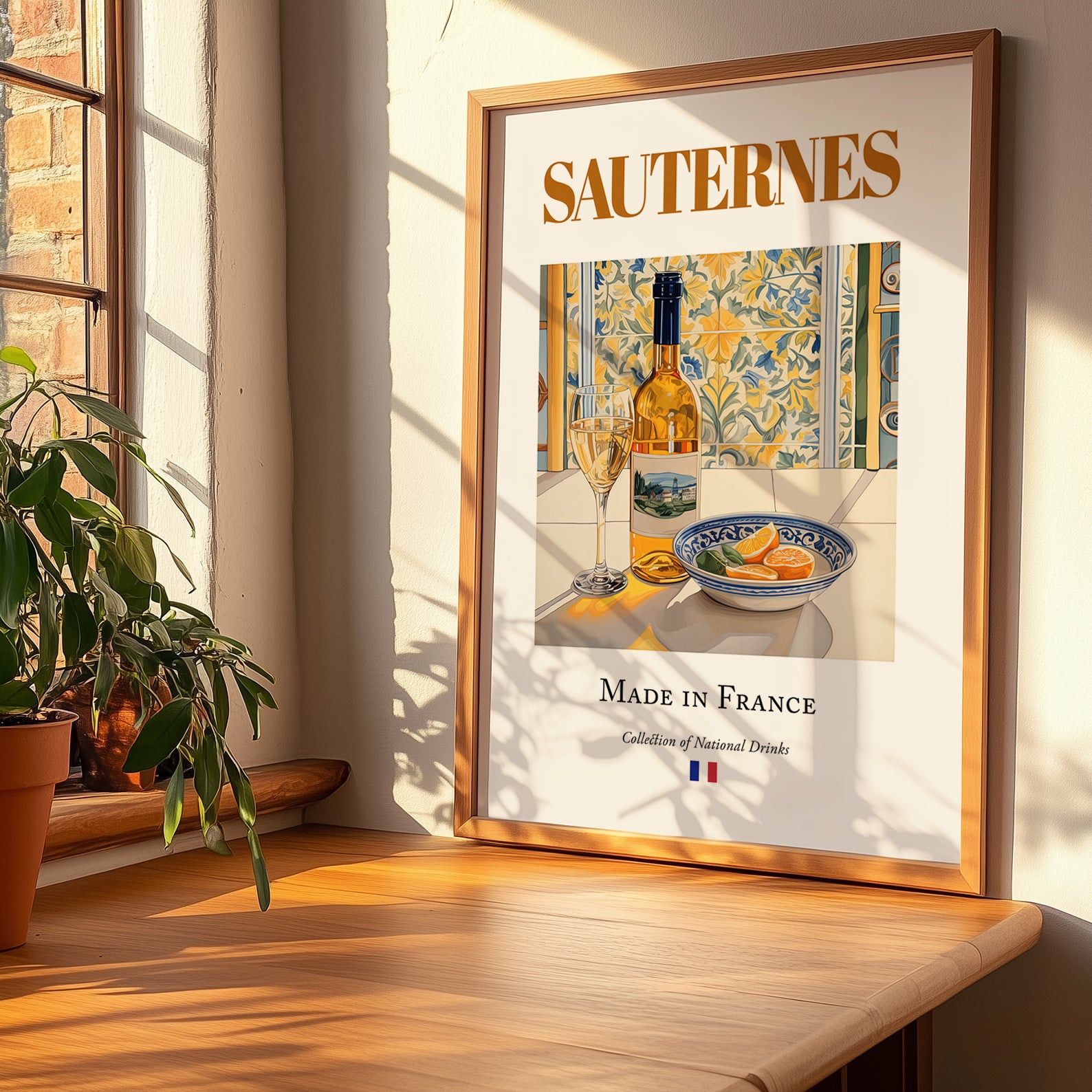 Sauternes – French Dessert Wine, Enoteca Still Life, no-text version framed in wood