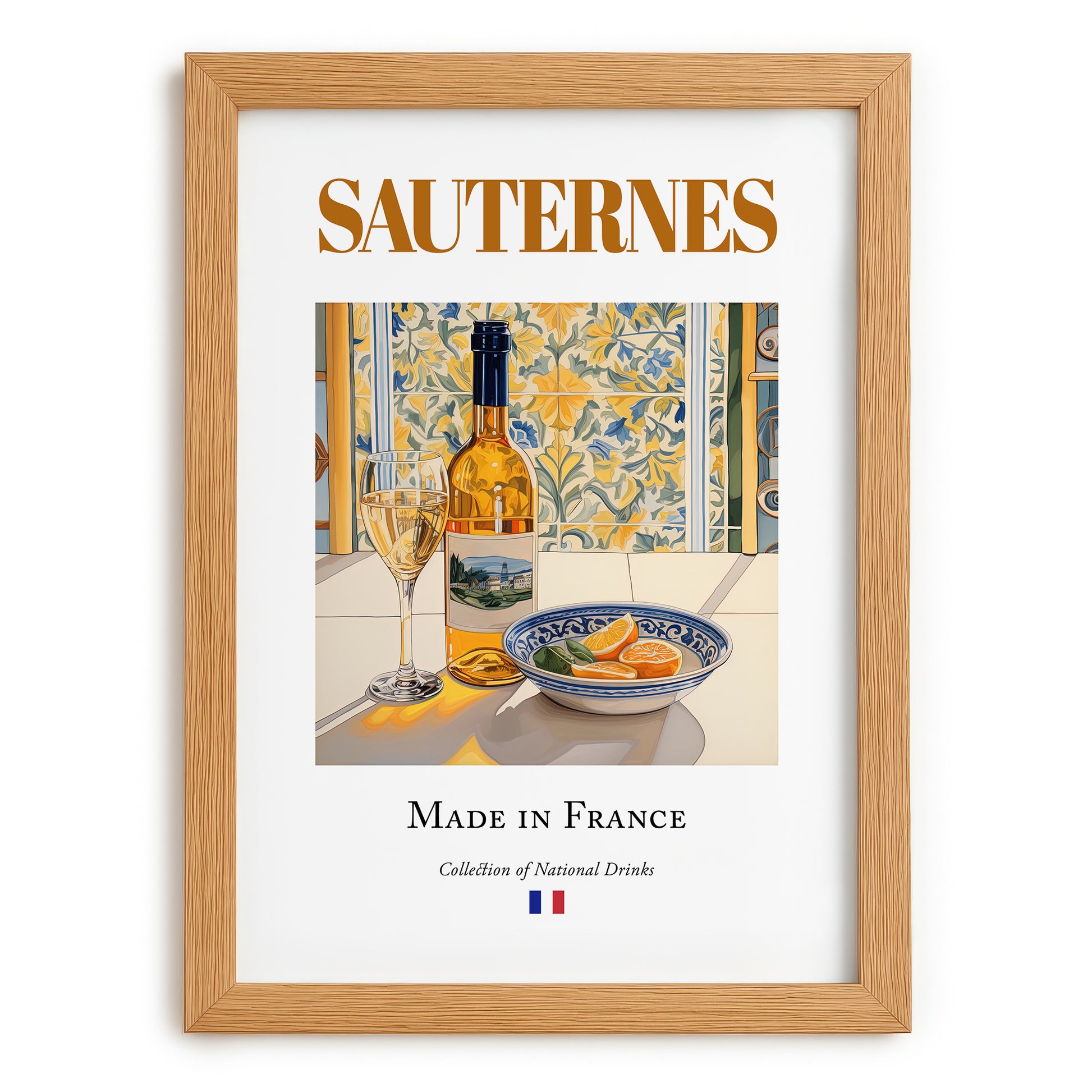 Sauternes – French Dessert Wine, Enoteca Still Life, set in oak frame