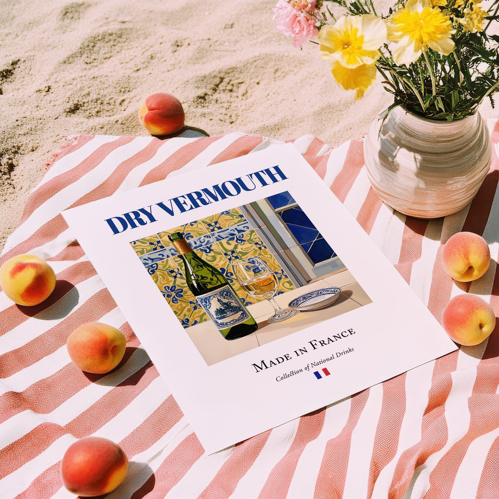 Dry Vermouth – French Liqueur Drink, Sky Bar Wall Decor, unframed on coastal sand