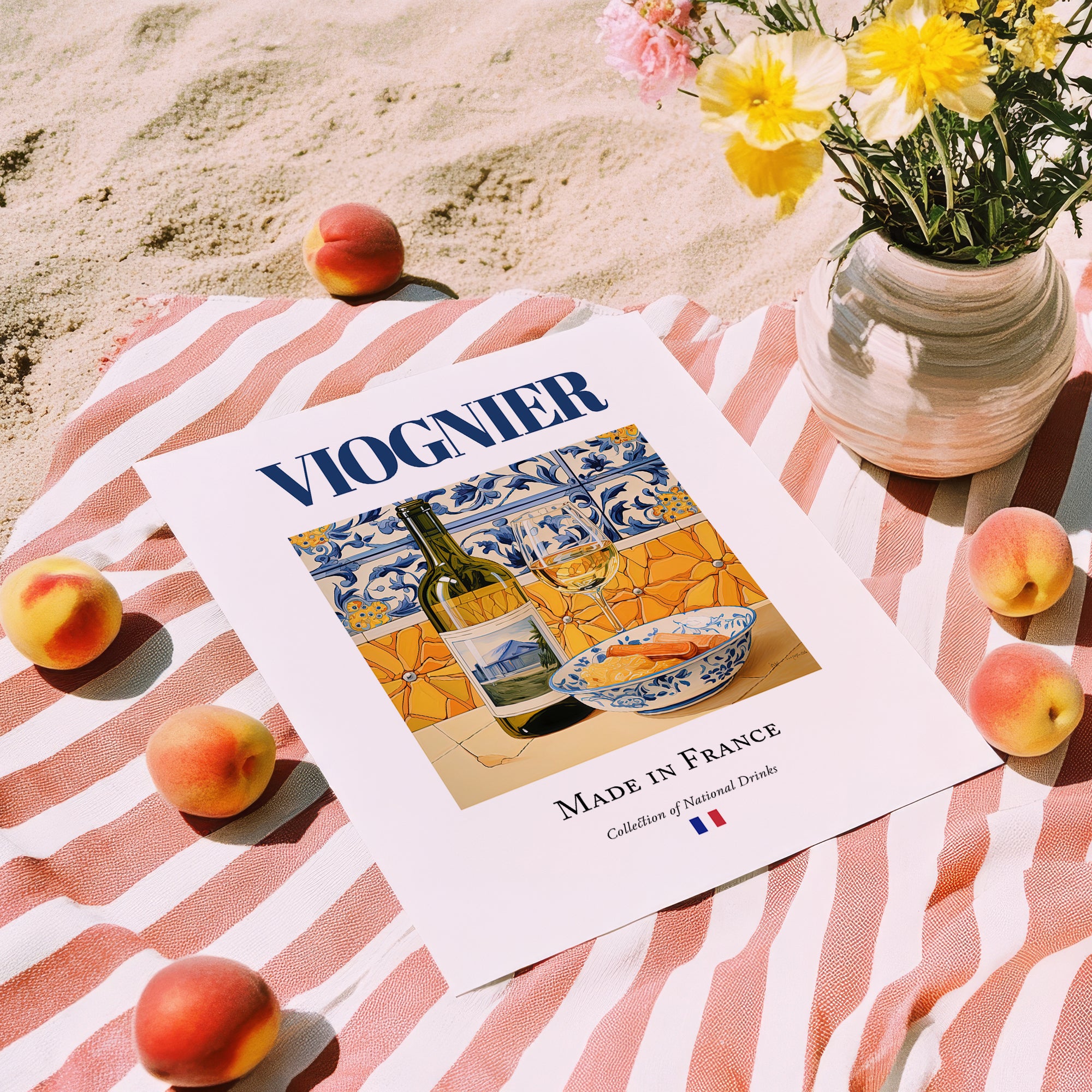 Viognier – French White Wine, Wine Bar Poster, unframed on coastal sand